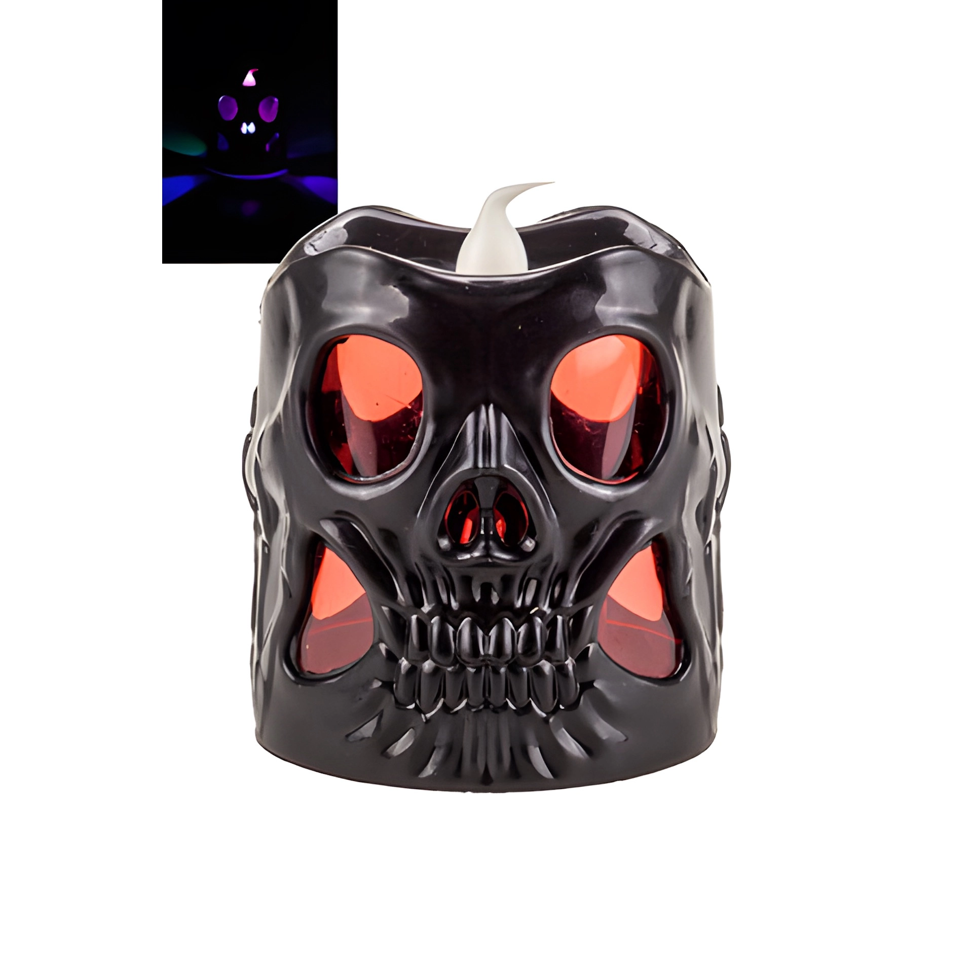LED-Kerze 'Totenkopf' 6 x 6 cm, mit Farbwechsel, schwarz