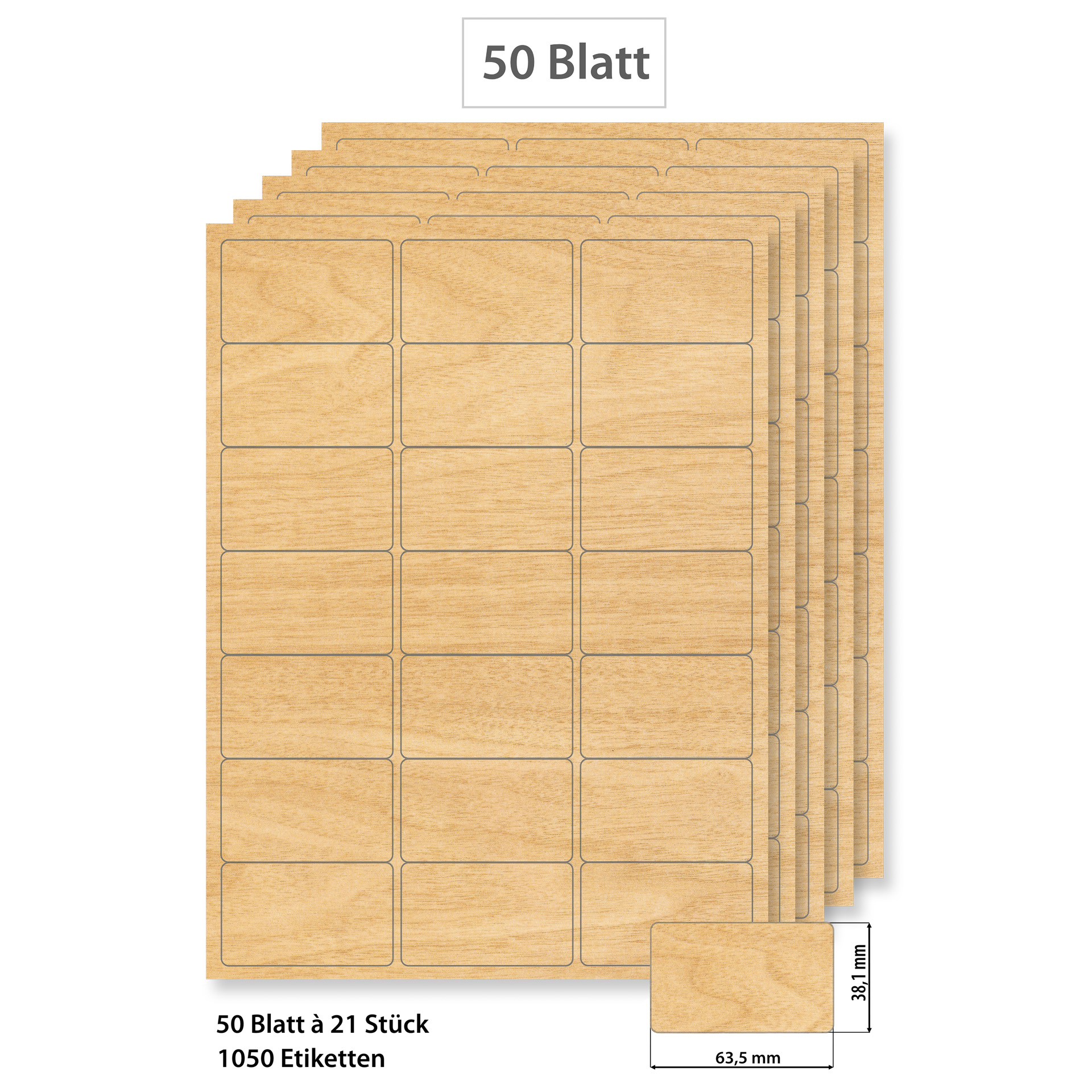 Steffis Etiketten 63,5 x 38,1 mm Holzdekor - 50 Blatt A4