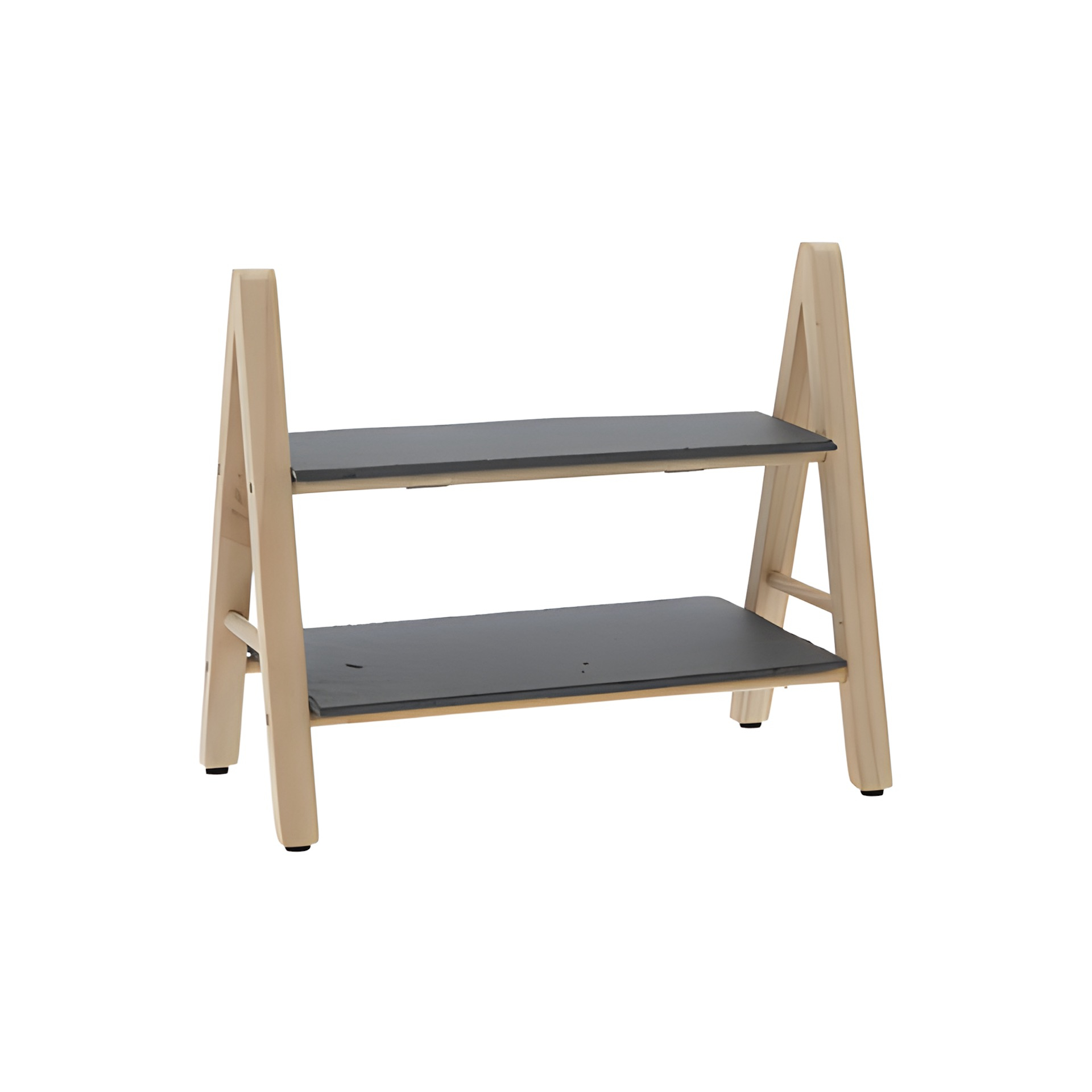 Schiefer-Etagere mit Holzgestell, 2-stöckig