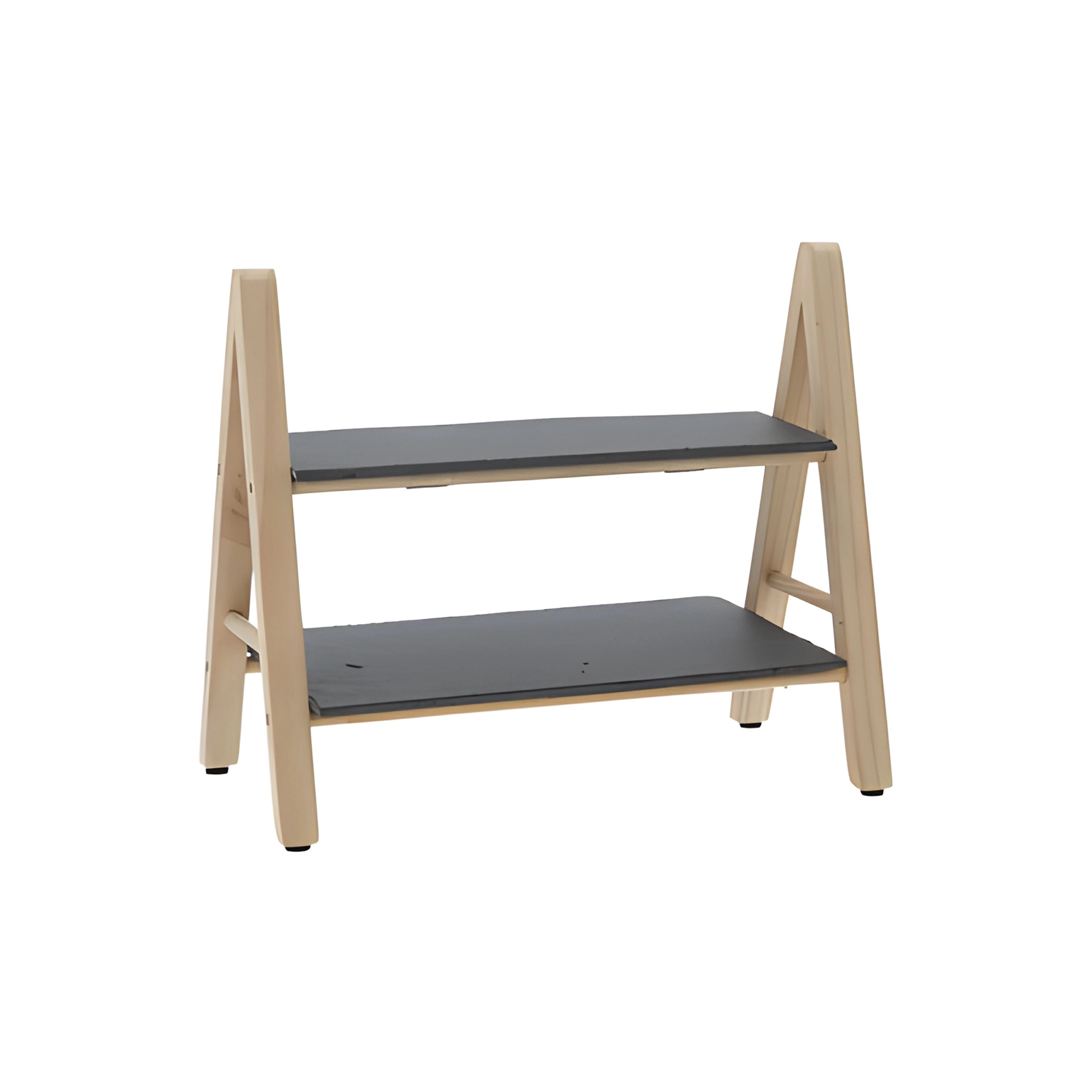 Schiefer-Etagere mit Holzgestell, 2-stöckig