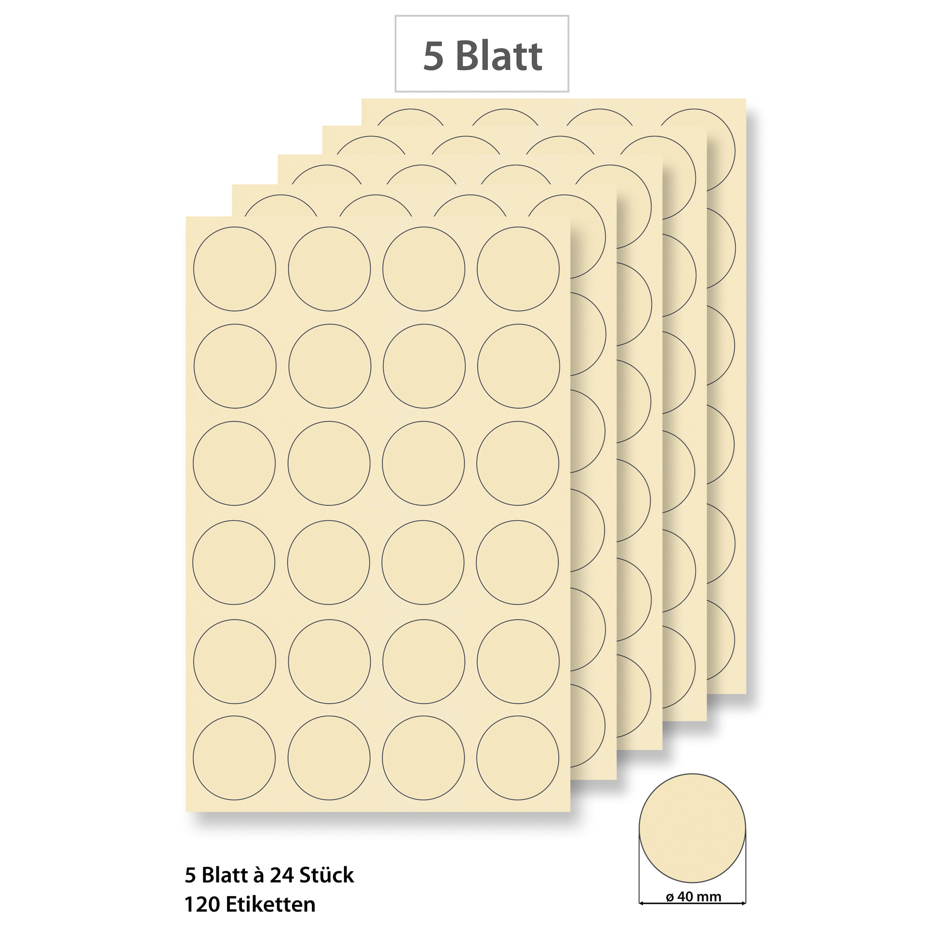 Steffis Etiketten rund 40 mm creme - 5 Blatt A4