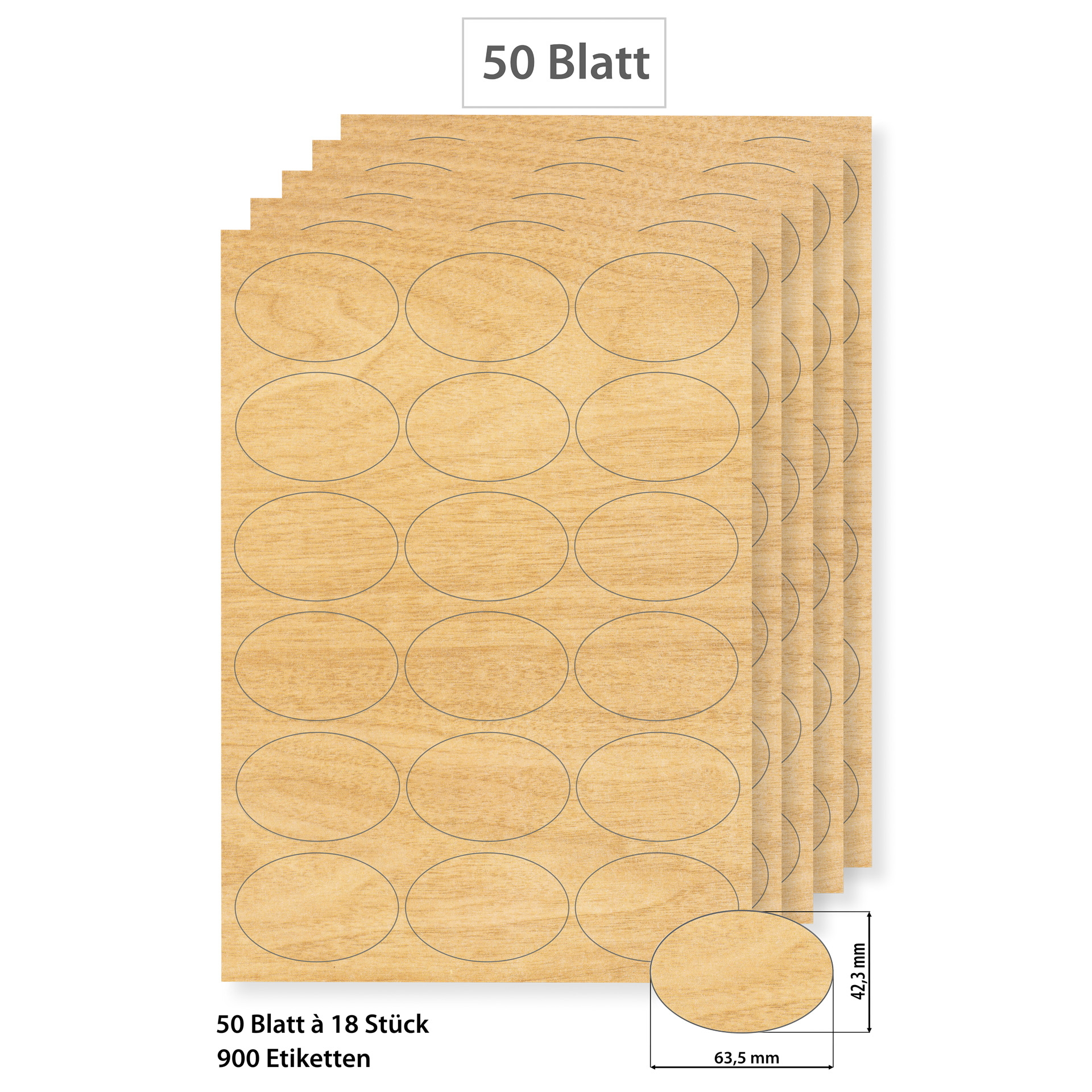 Steffis Etiketten 63,5 x 42,3 mm Holzdekor - 50 Blatt A4