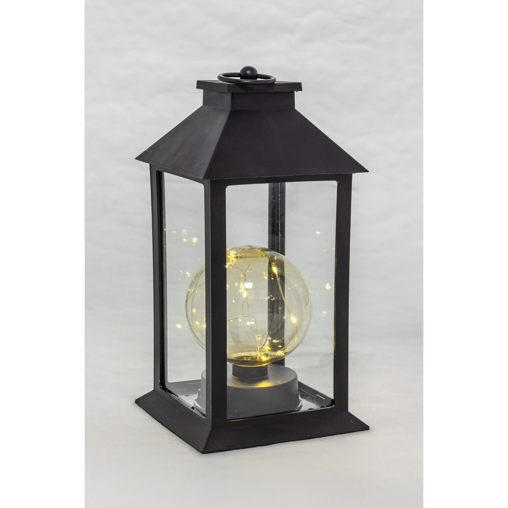 Deko-Laterne 'Kugel' 29 cm, 10 LEDs, schwarz