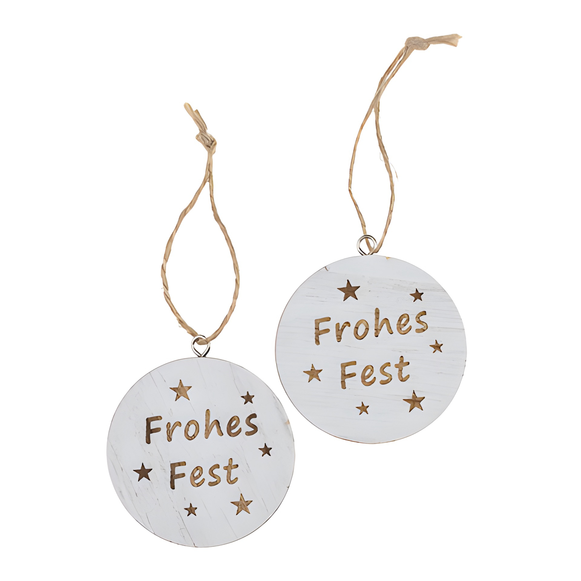 Holzanhänger 'Frohes Fest', 6 cm weiß, 2 Stück