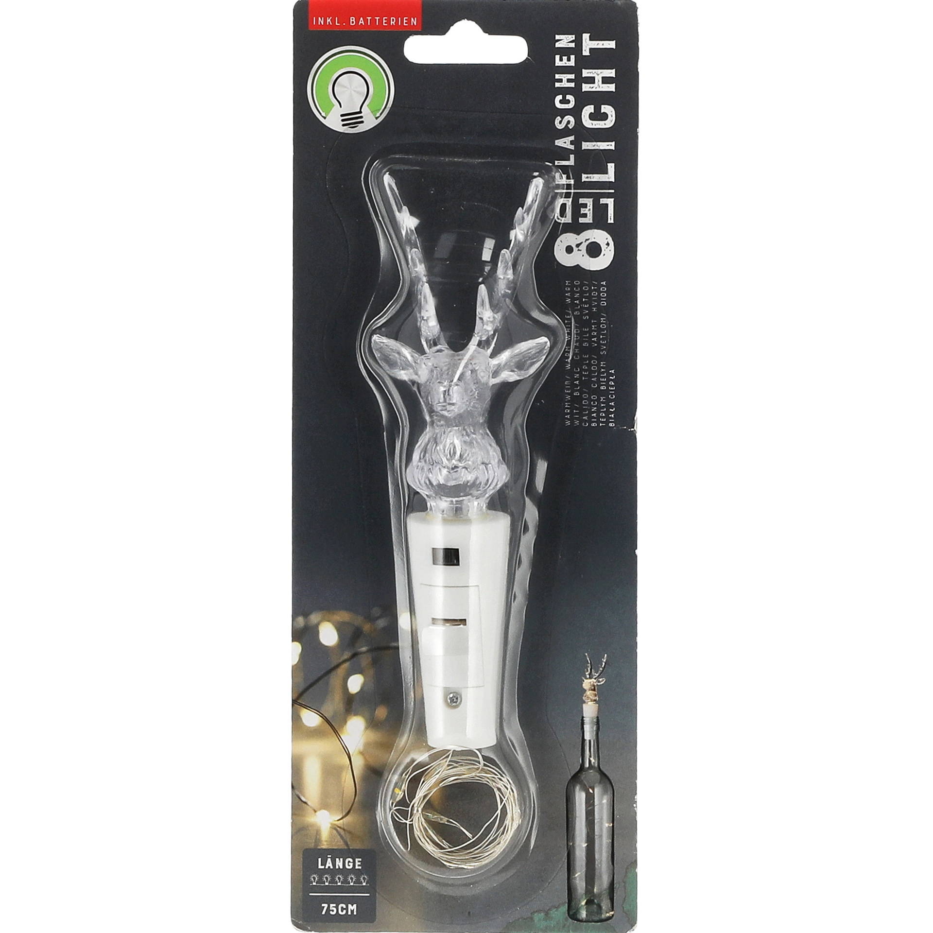 Flaschenlicht 'Hirsch', 8 LEDs