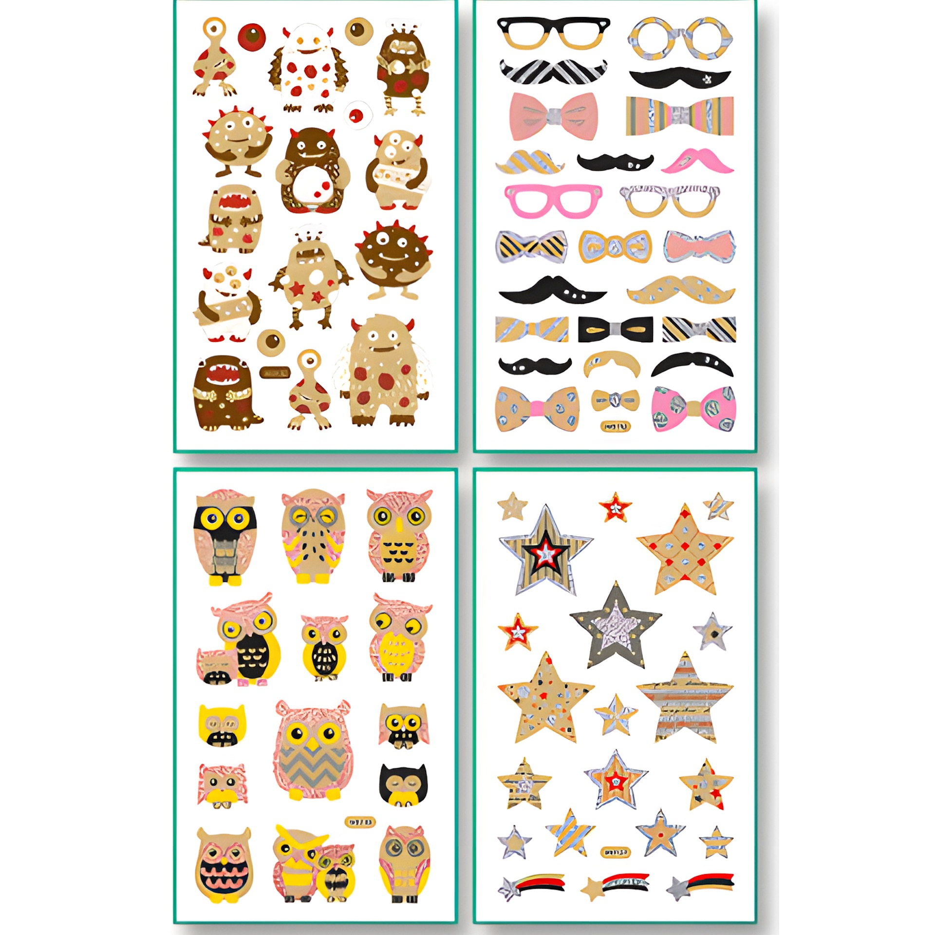 Kraftpapier-Sticker 'Trend', ca. 10 x 16 cm, 8 Blatt, 4 Motive