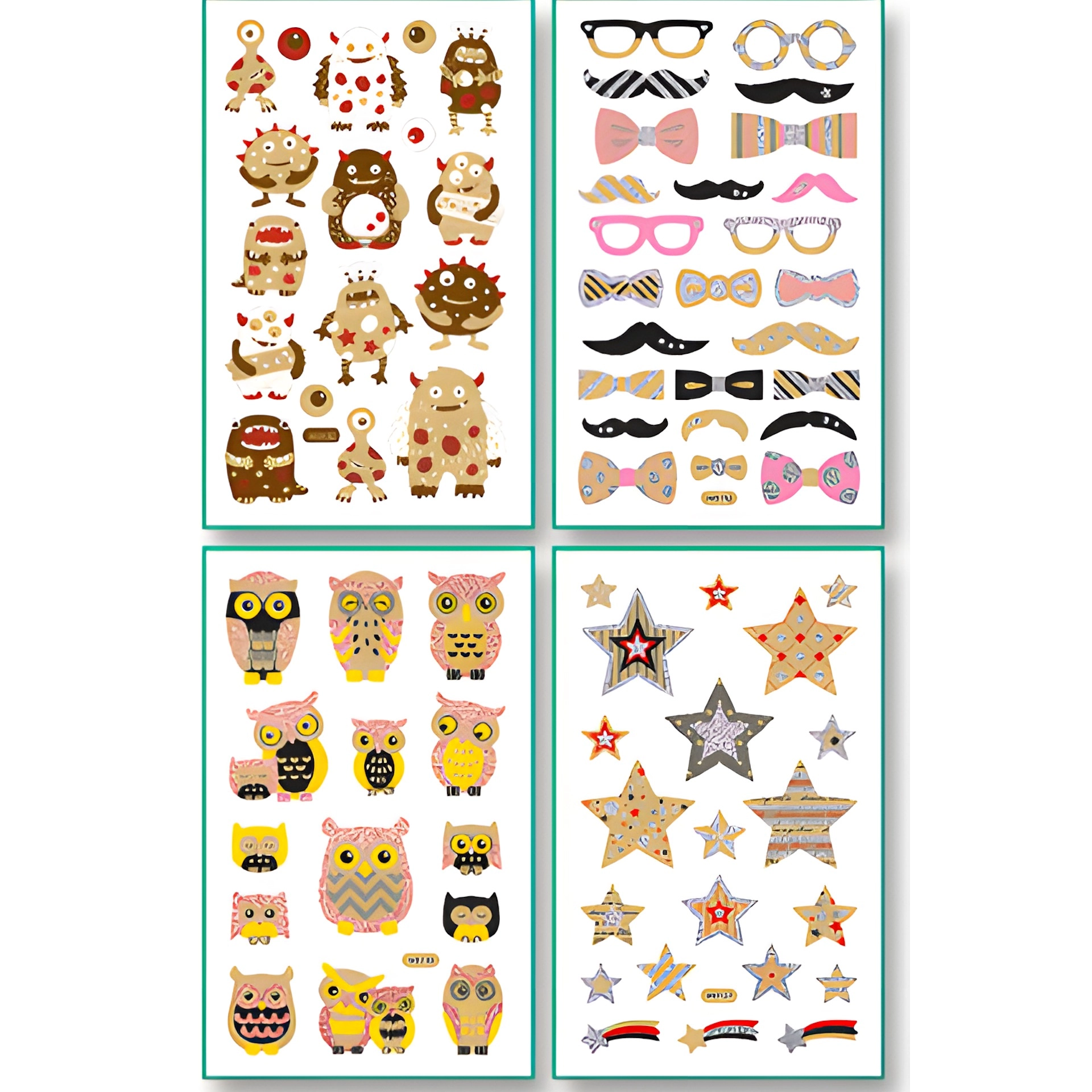 Kraftpapier-Sticker 'Trend', ca. 10 x 16 cm, 8 Blatt, 4 Motive