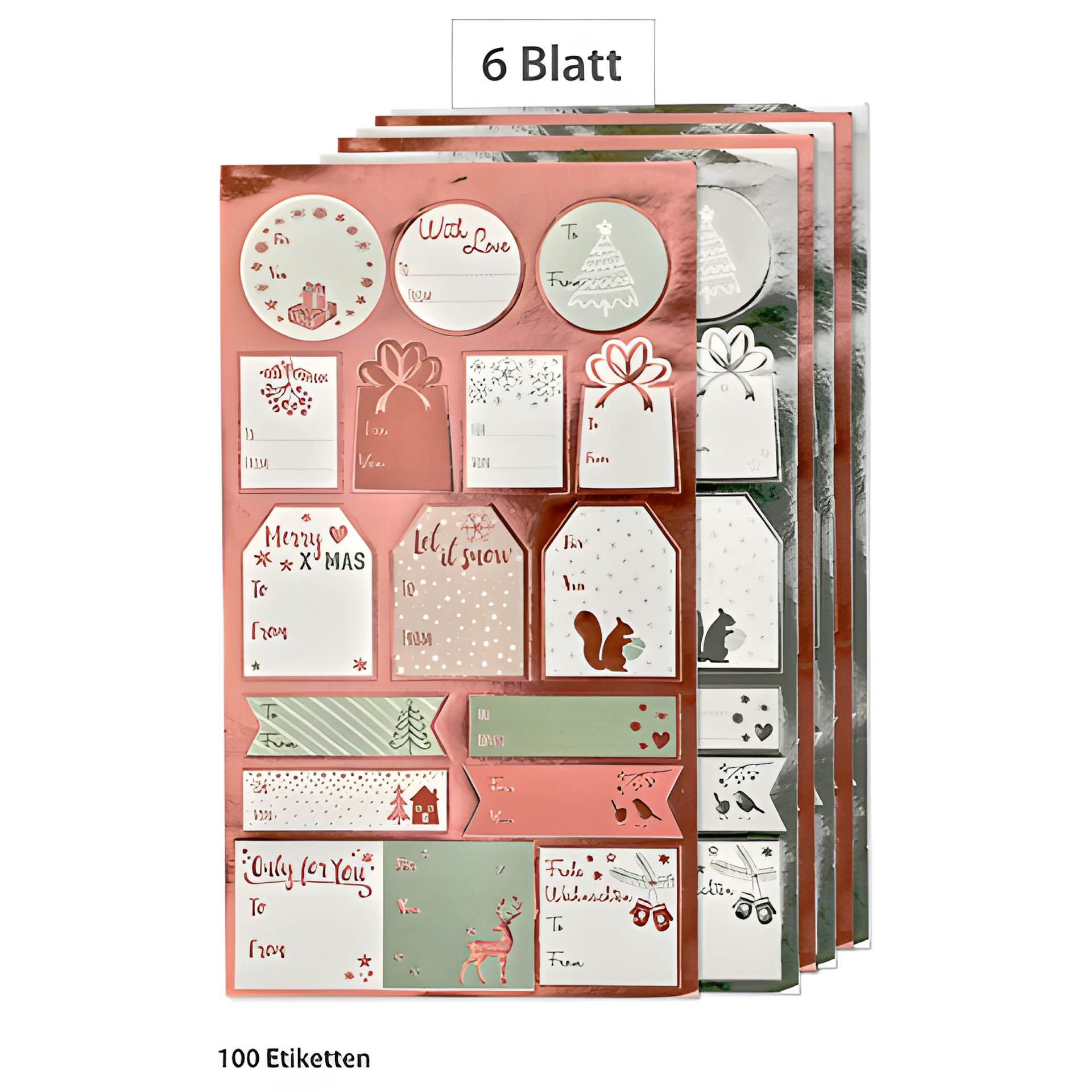 Weihnachtssticker rosé/silber, 100-teilig