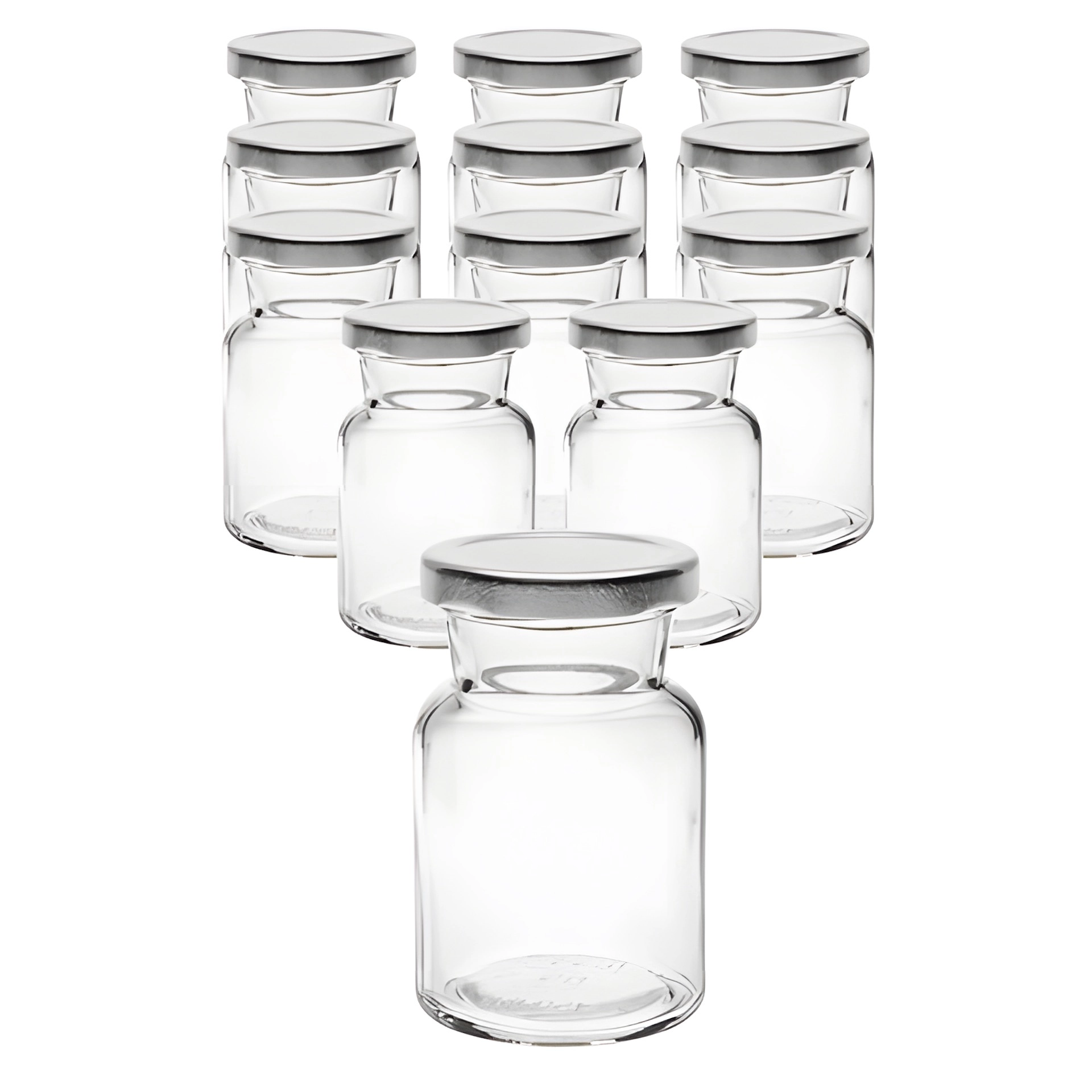 12er Set Rundglas 150 ml mit Deckel silber