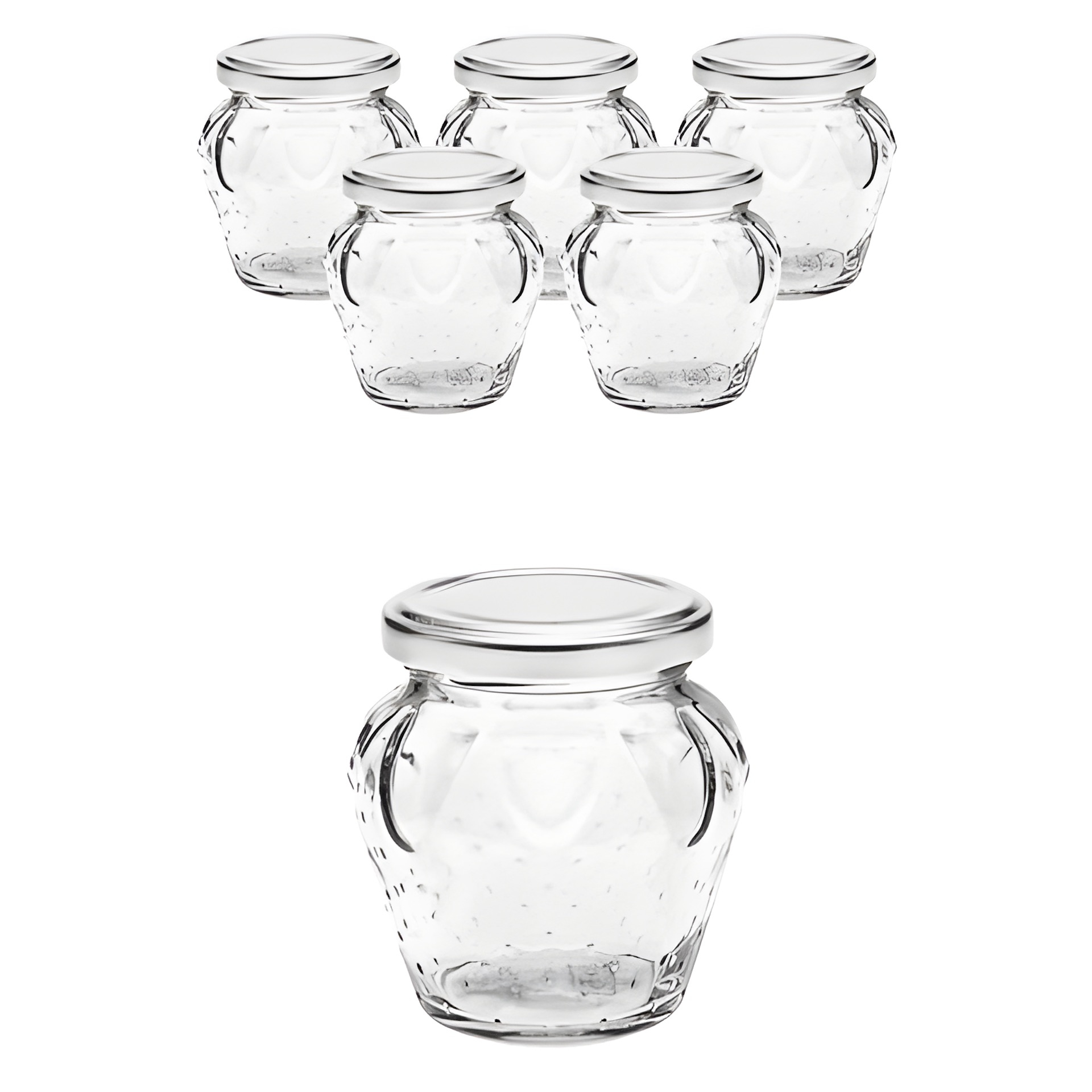 6er Set Erdbeerglas 230 ml mit Deckel silber