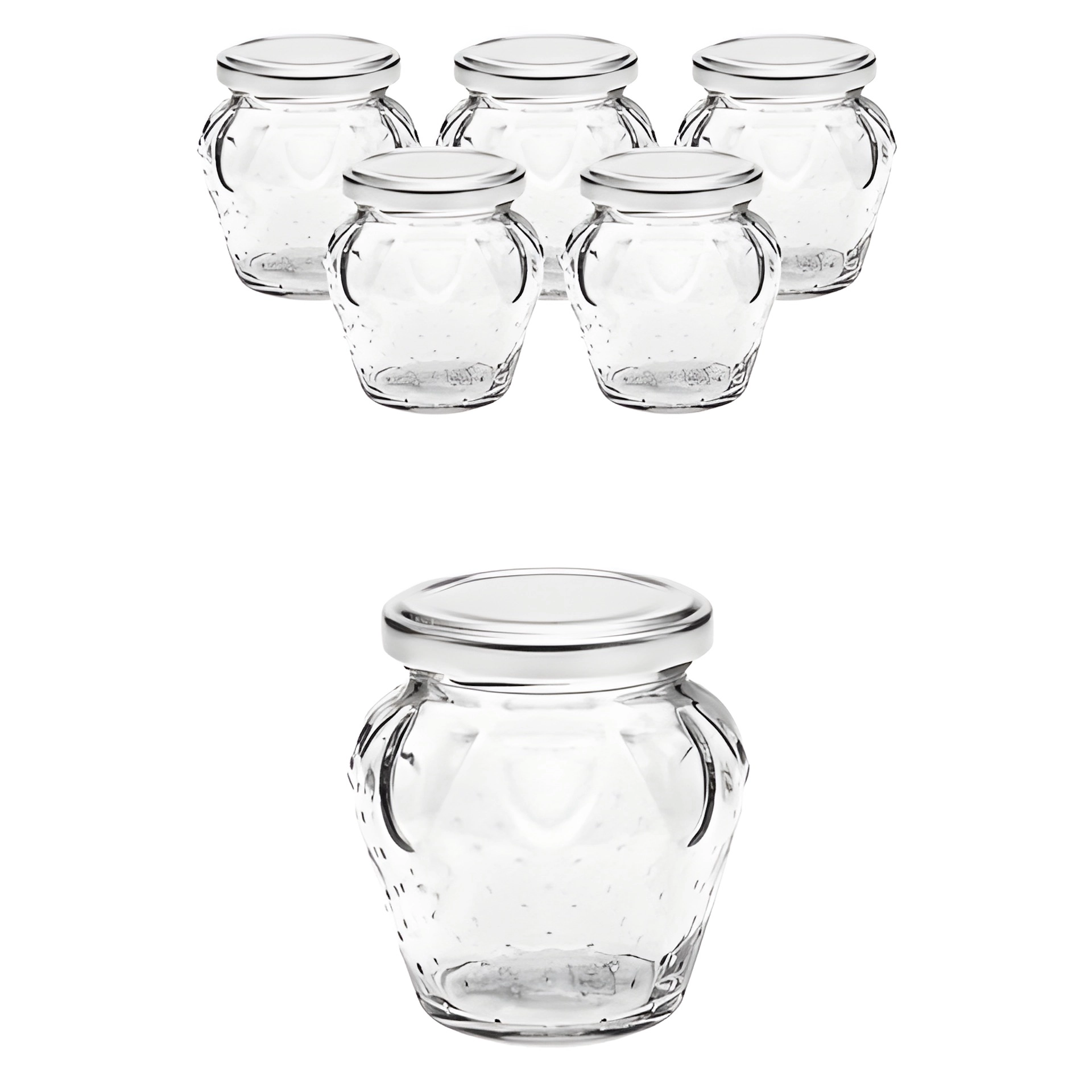 6er Set Erdbeerglas 230 ml mit Deckel silber