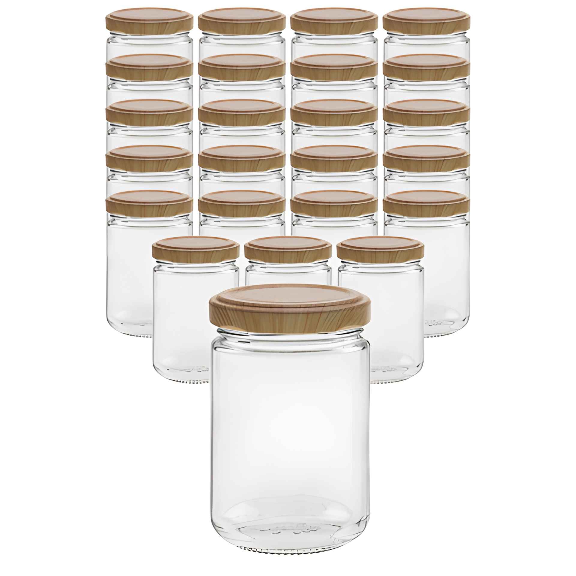 24er Set Rundglas 159 ml mit Deckel Holzdekor