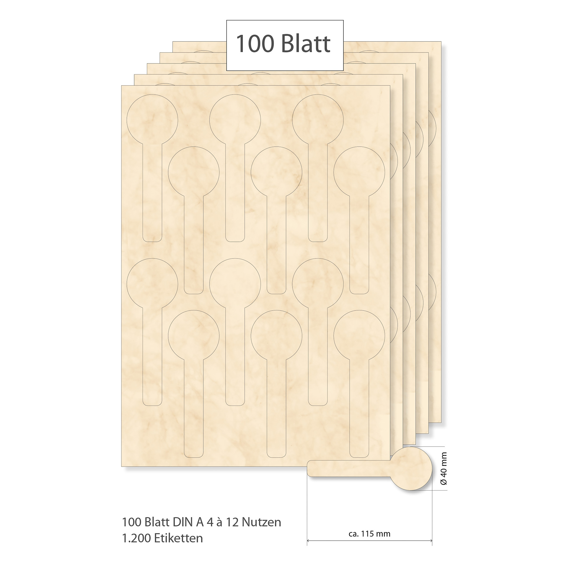 Siegeletiketten beige marmoriert - 100 Blatt A4
