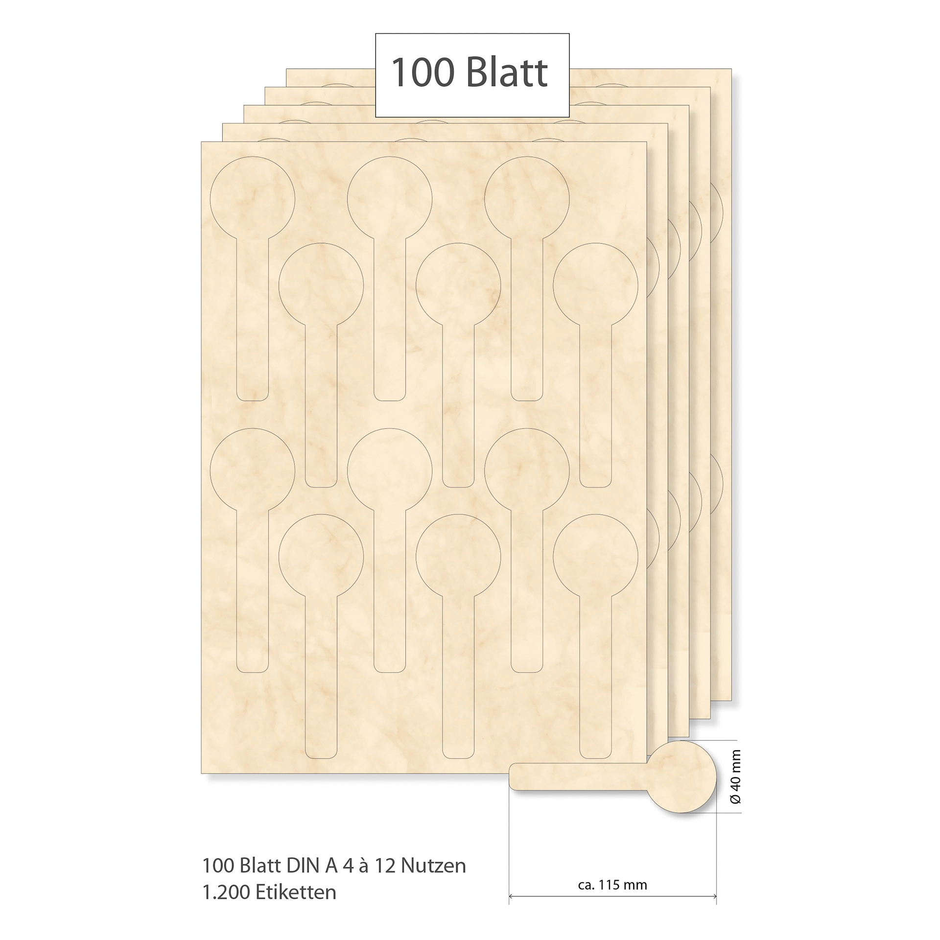 Siegeletiketten beige marmoriert - 100 Blatt A4