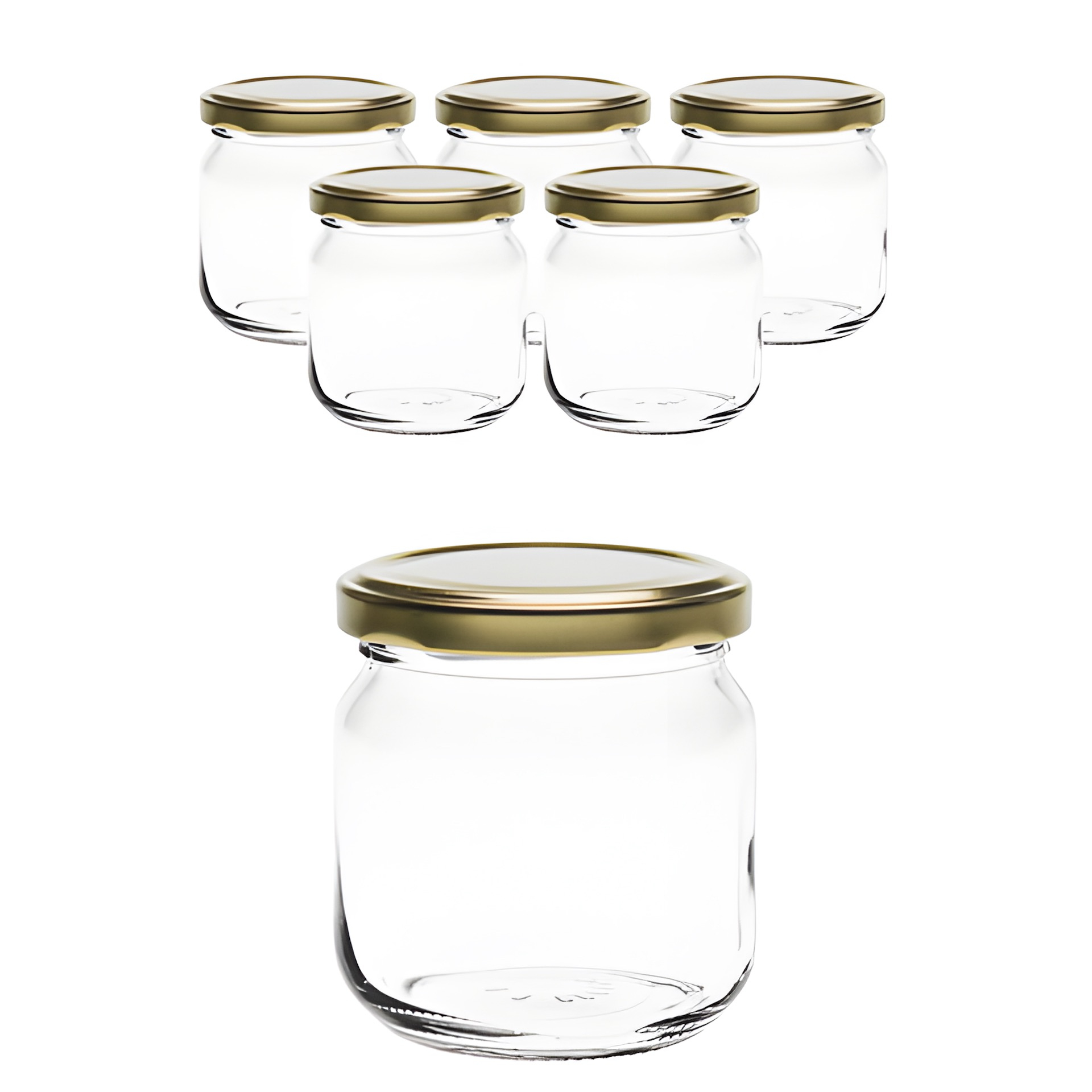 6er Set Rundglas 212 ml nieder mit Deckel gold