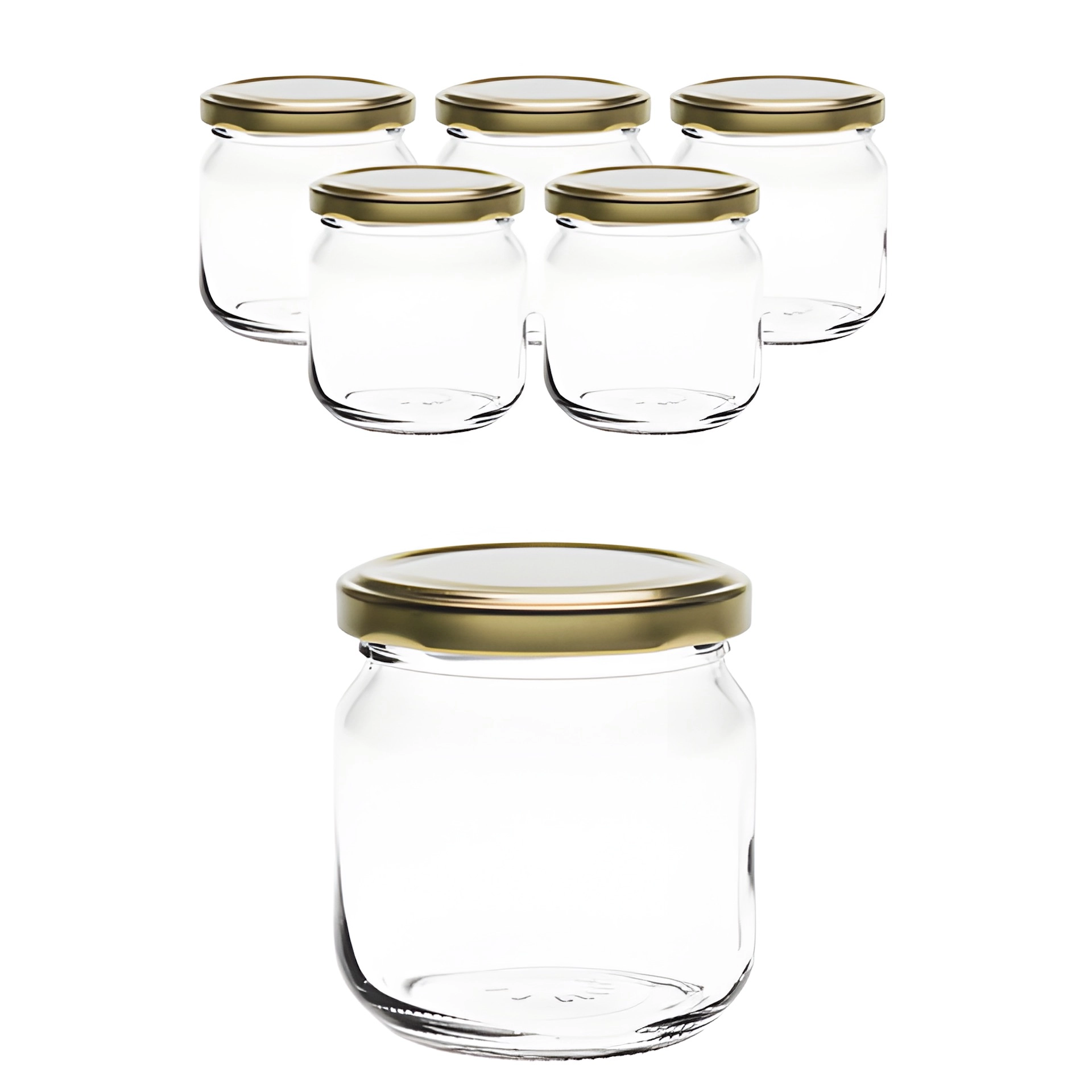 6er Set Rundglas 212 ml nieder mit Deckel gold