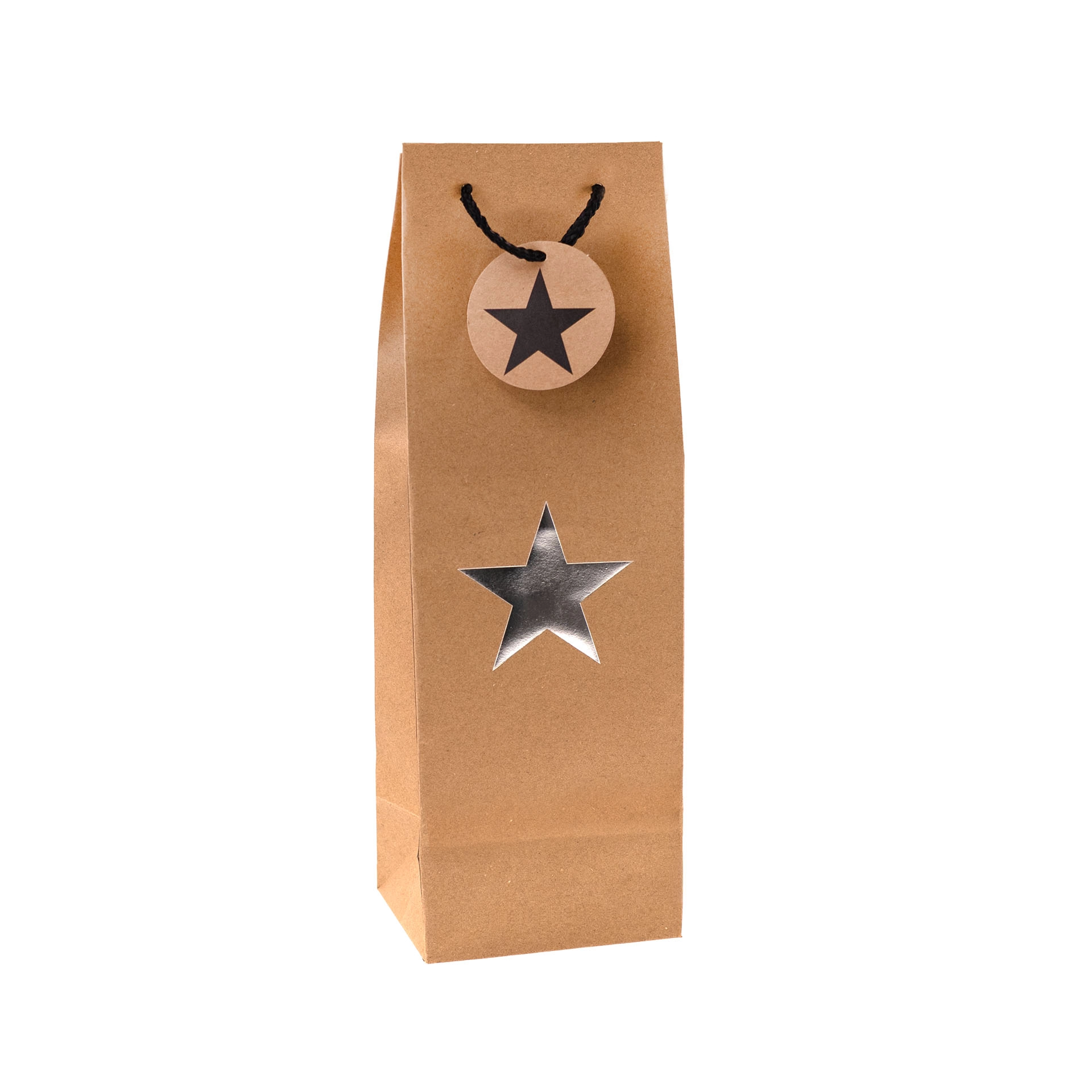 Flaschentasche 'Stern' silber metallic, 12 x 10 x 36 cm