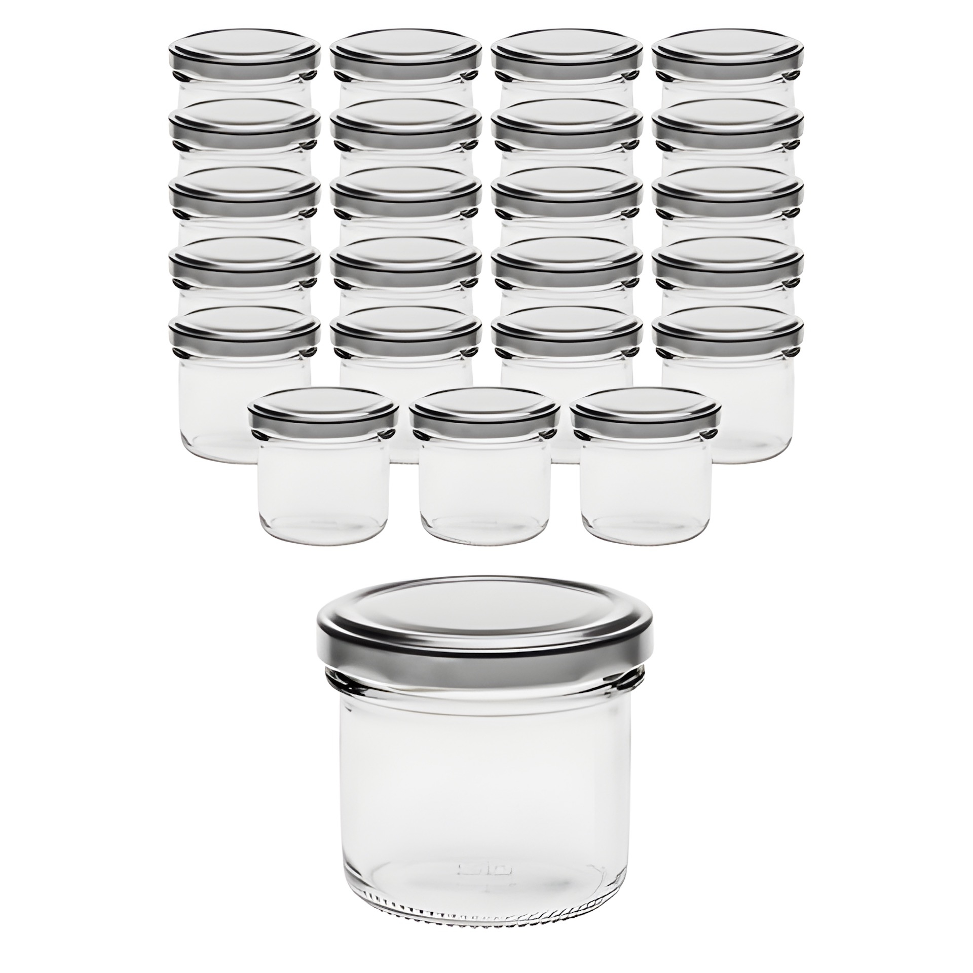 24er Set Sturzglas 125 ml mit Deckel silber