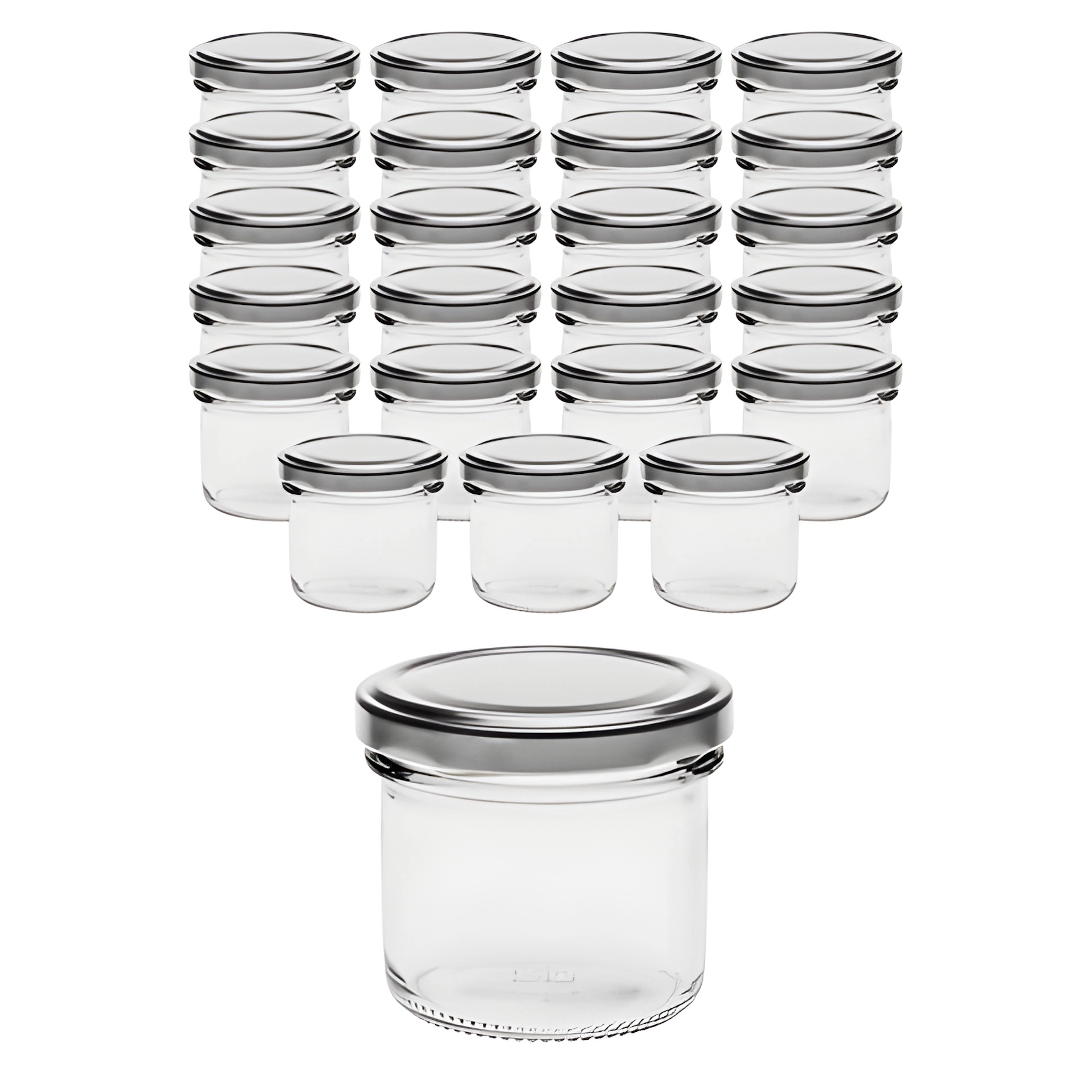 24er Set Sturzglas 125 ml mit Deckel silber