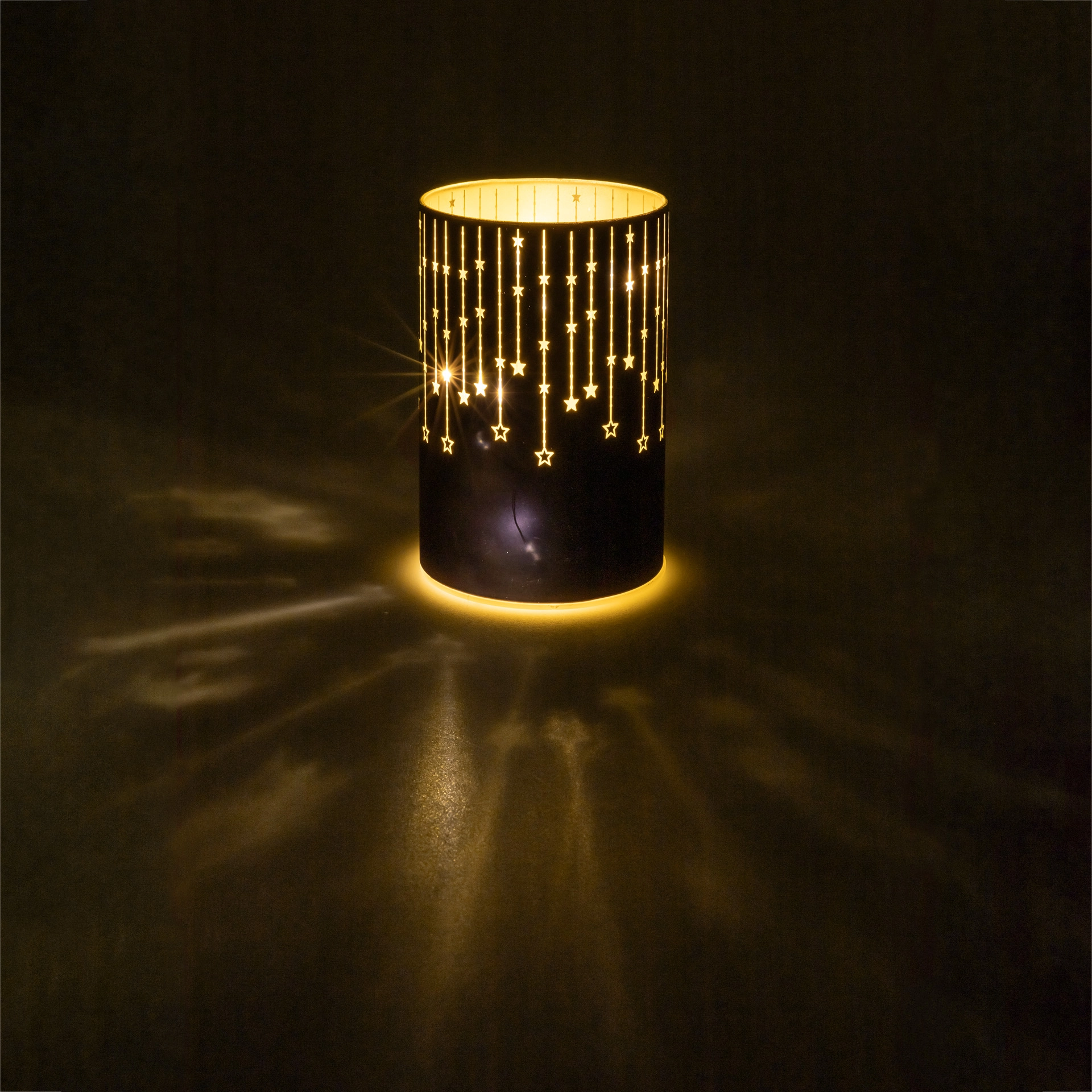 Deko-Glaslampe 'Sterne' 14 cm, schwarz, 10 LEDs mit Timer