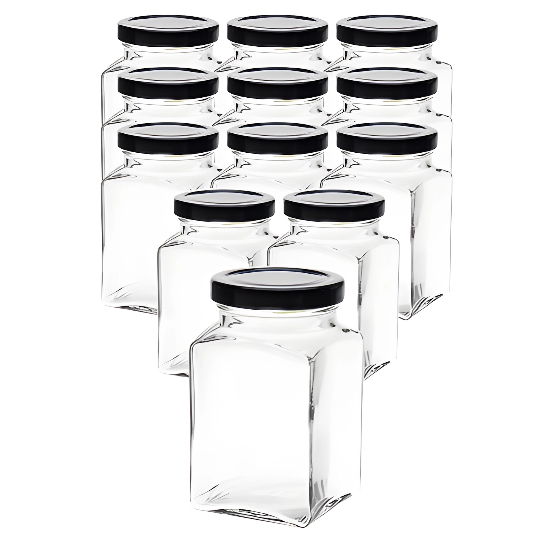 12er Set Quadratglas 260 ml mit Deckel schwarz