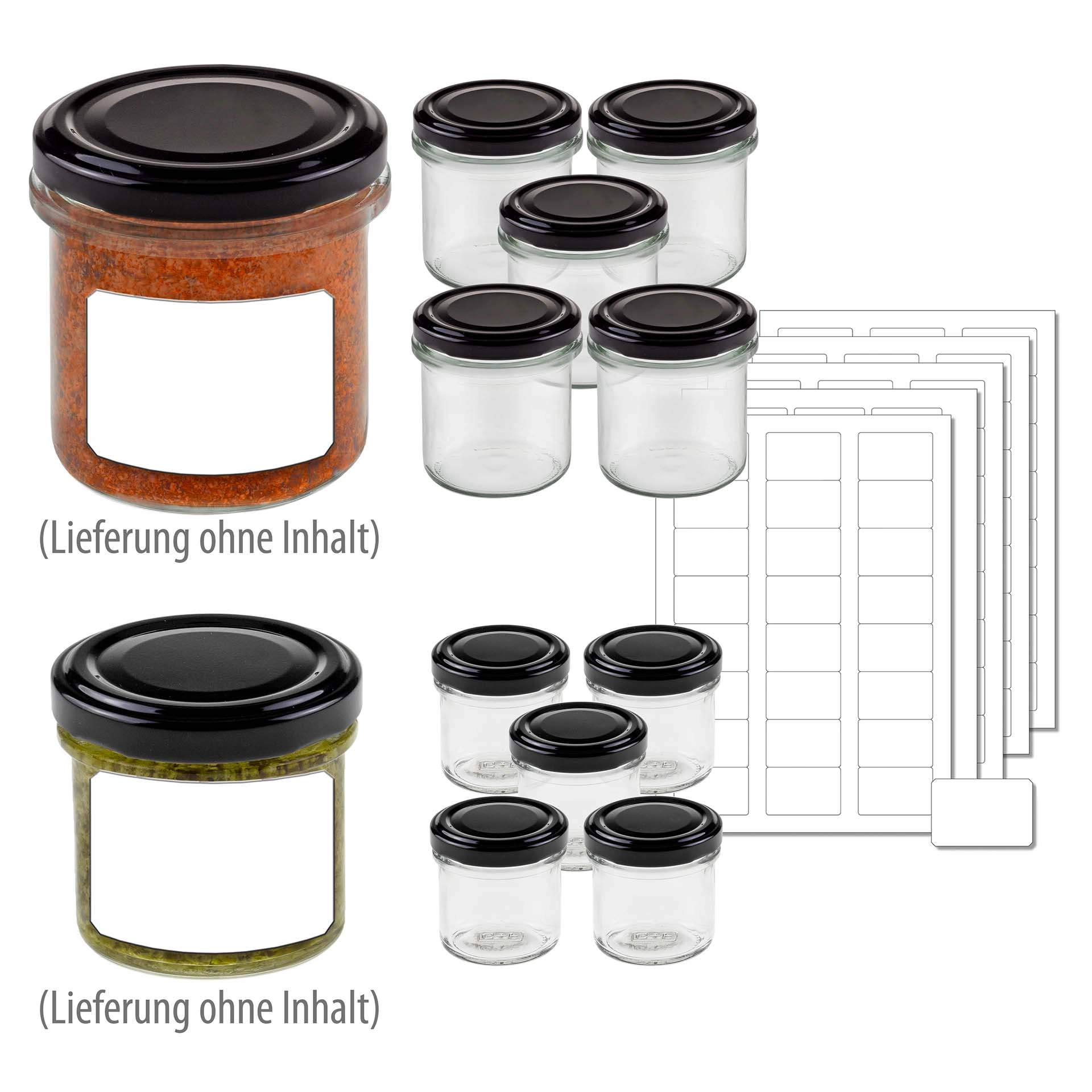 Sturzglas Set schwarz, 12 Gläser