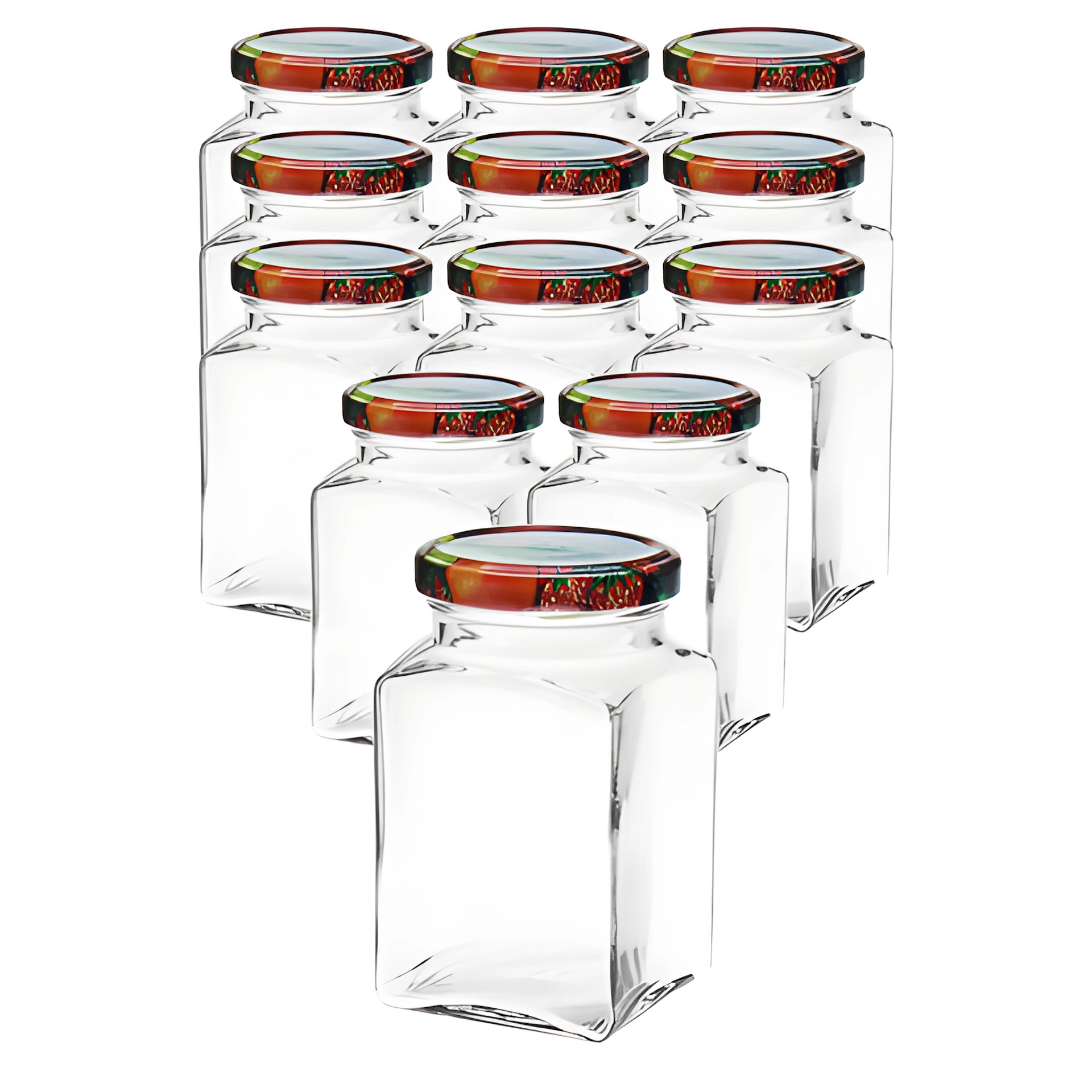 Quadratglas mit Deckel Obstdekor, 12er Set, 260 ml, Einmachglas
