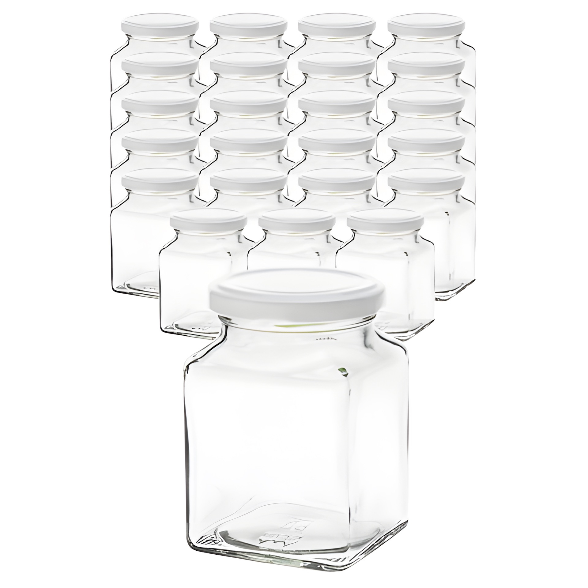 24er Set Quadratglas 314 ml mit Deckel weiß