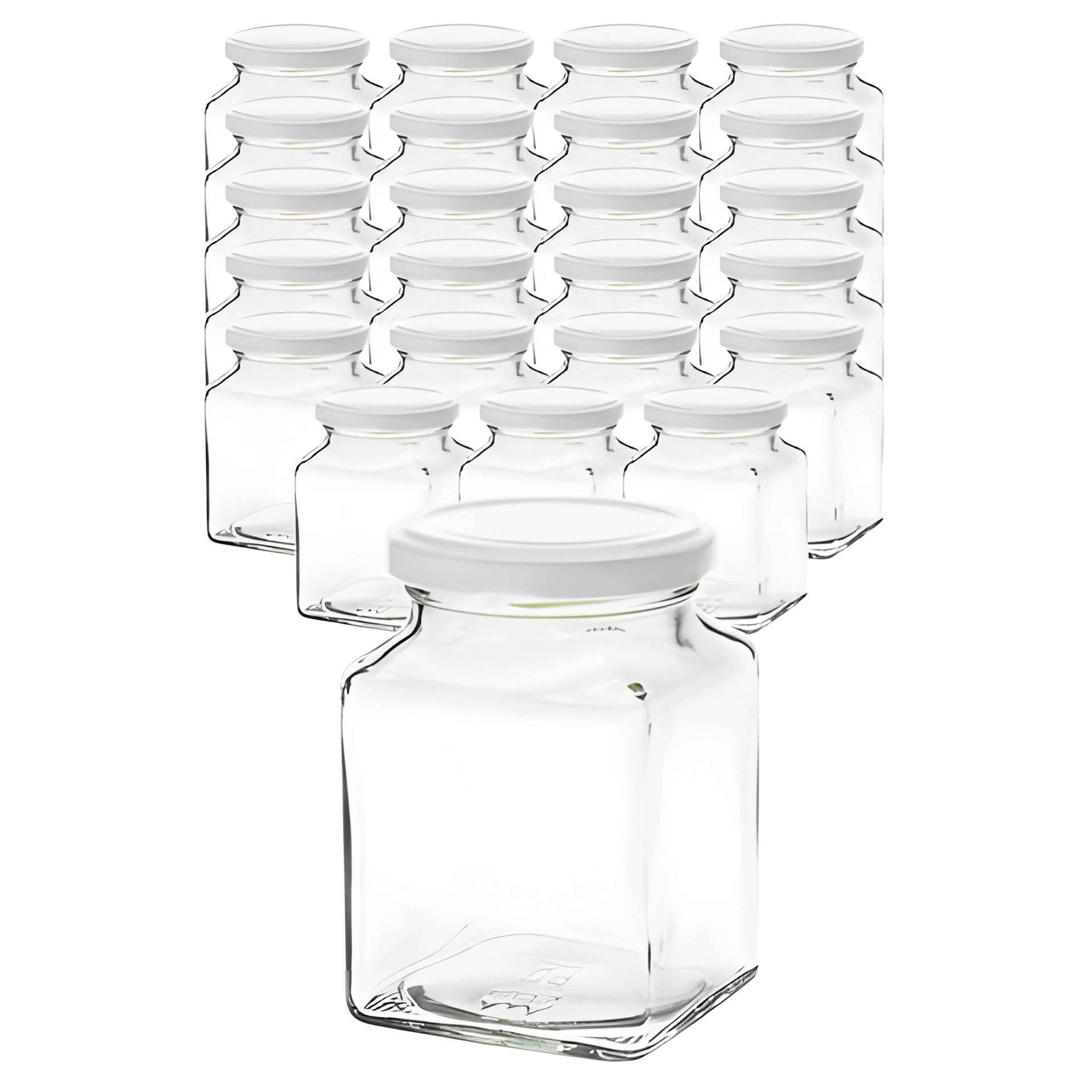 Quadratglas mit Deckel weiß, 24er Set, 314 ml, 200 ml, Weiß, Einmachglas