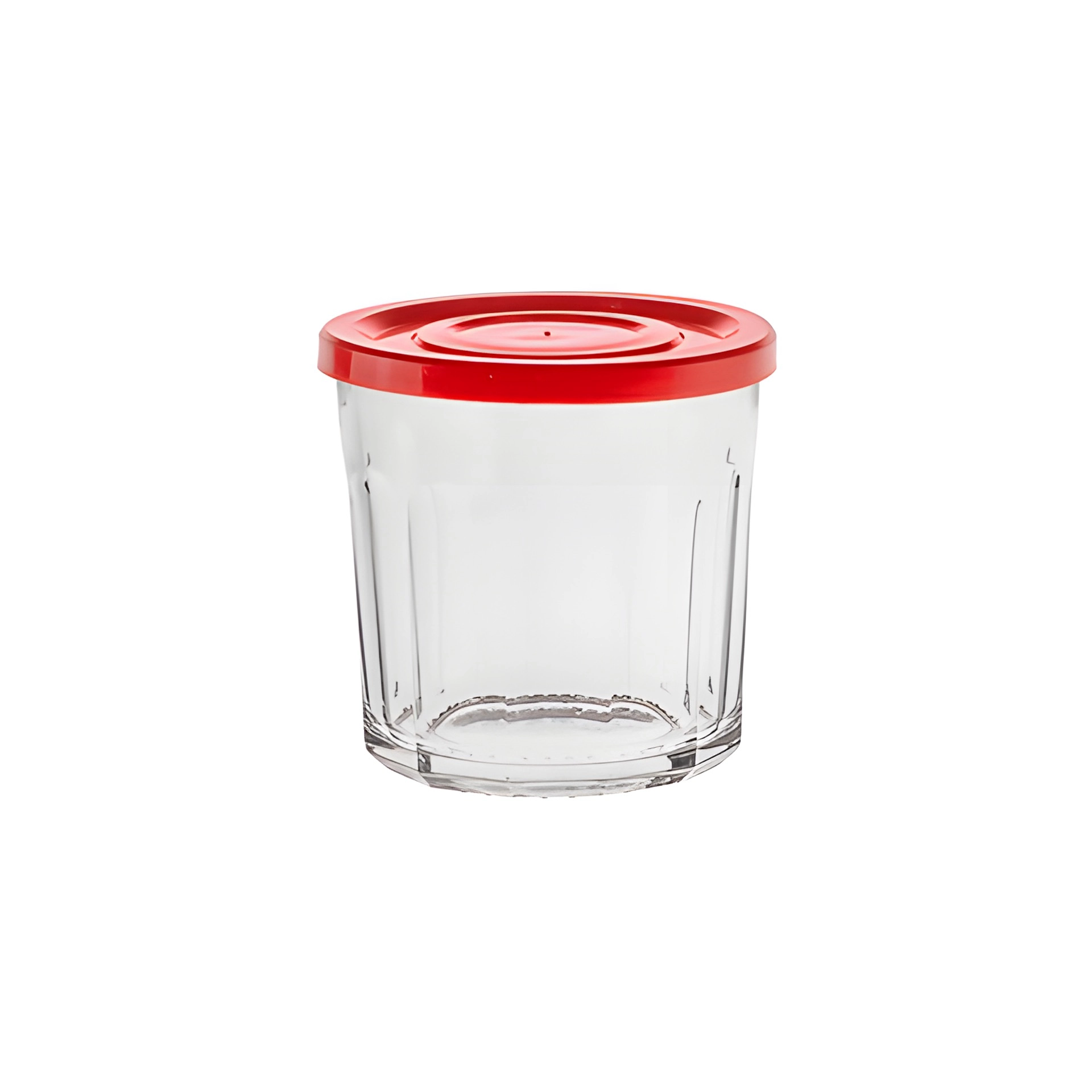 Servierglas 420 ml mit Facetten und Deckel, rot