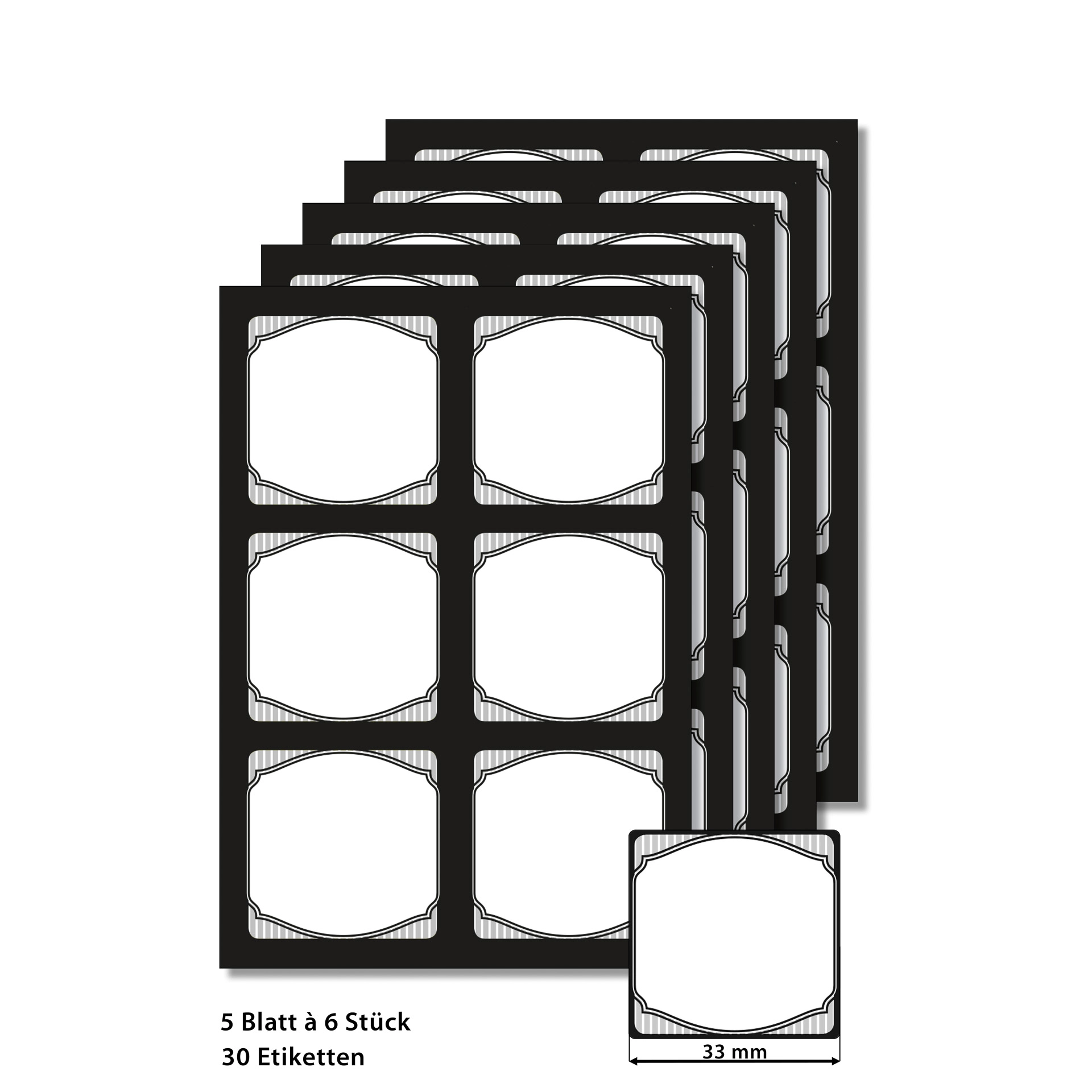 Cubi Etikettenbogen schwarz, 5 Blatt