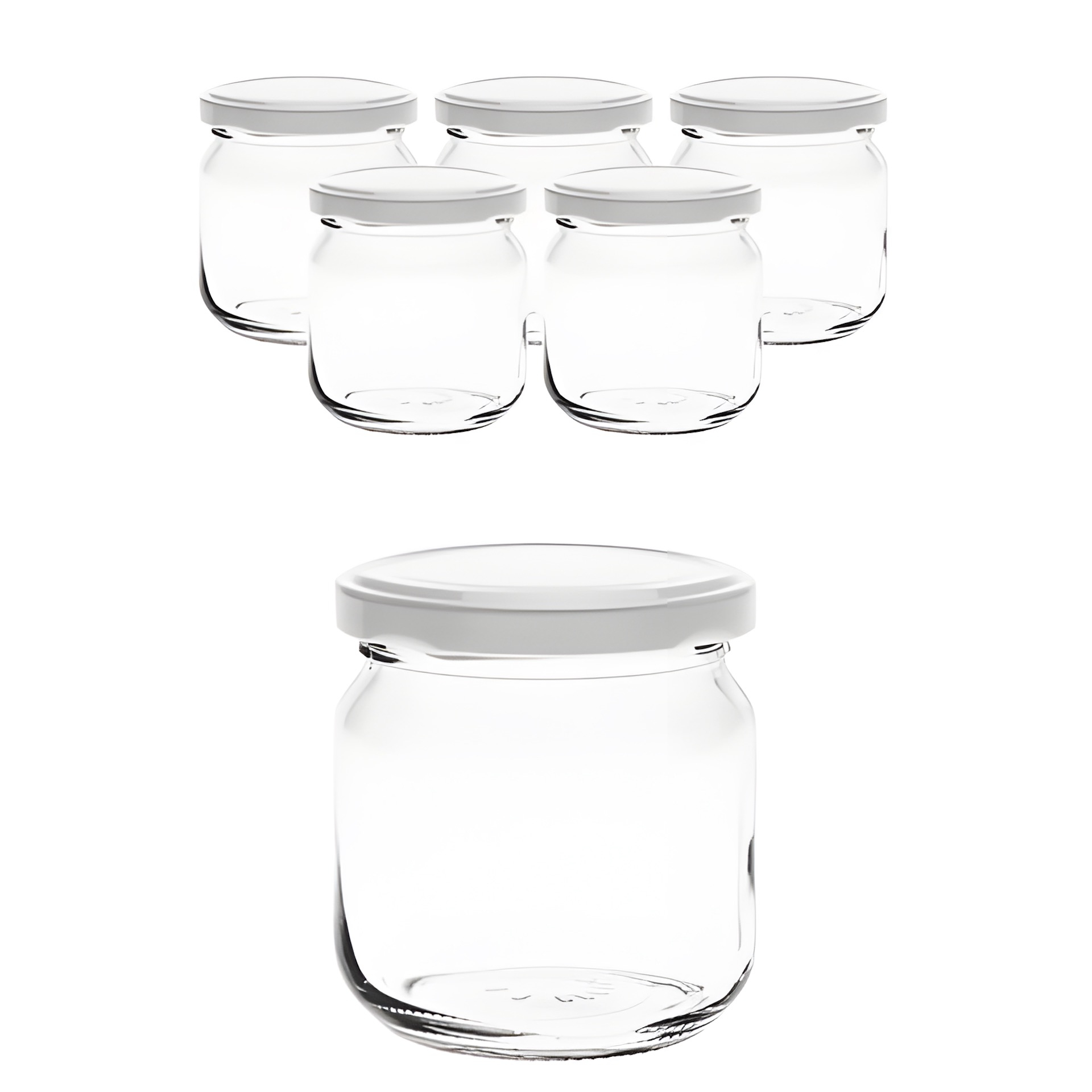 6er Set Rundglas 212 ml nieder mit Deckel weiß