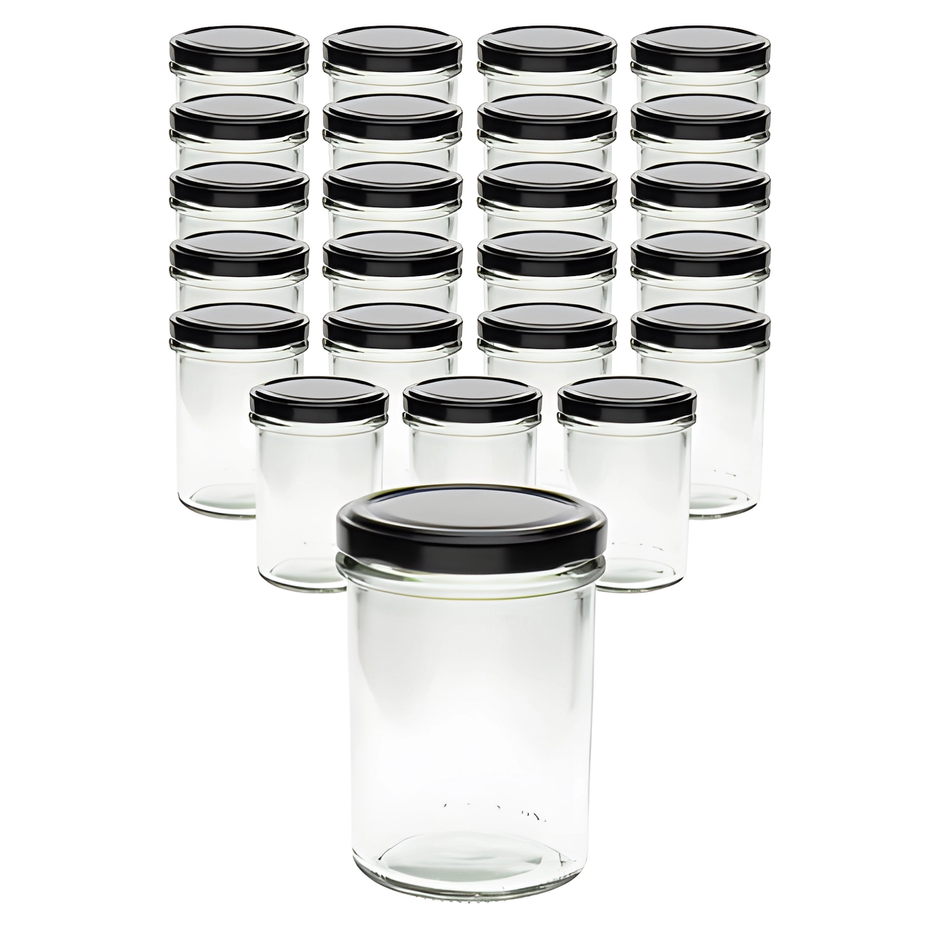 24er Set Sturzglas 230 ml hoch mit Deckel schwarz