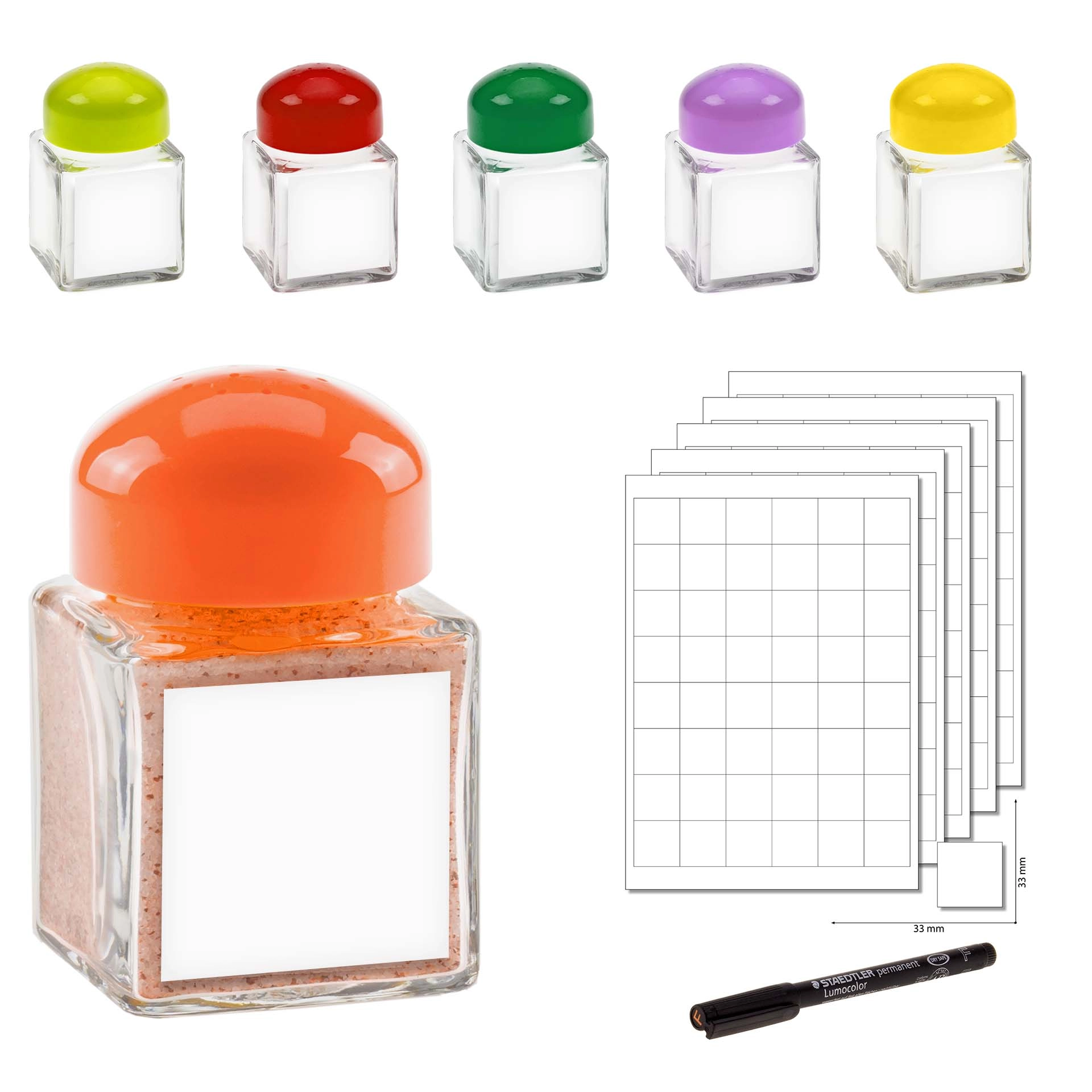 Buntes Cubi-Streuer-Set, 6 Gläser