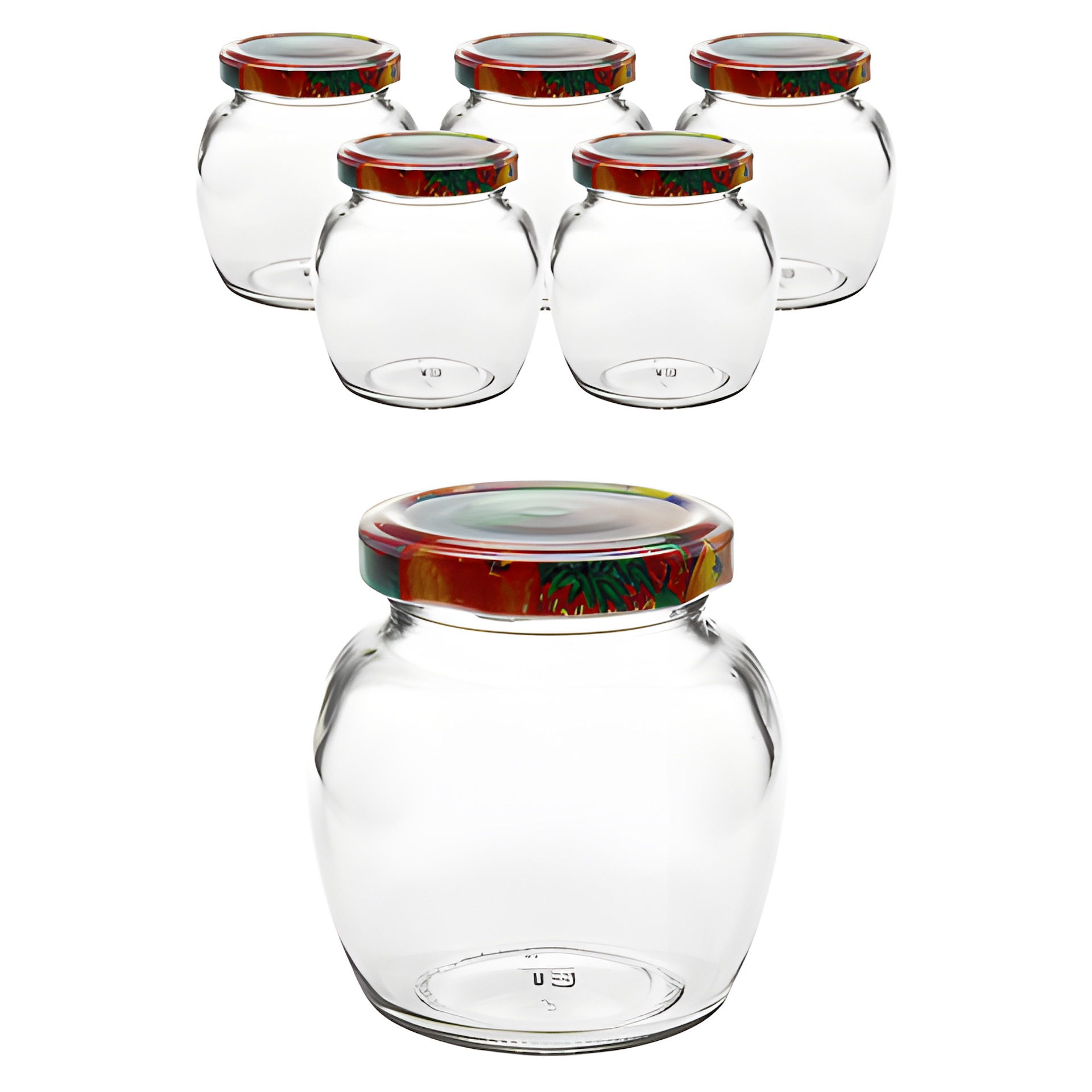 6er Set Schmuckglas 212 ml mit Deckel Obstdekor