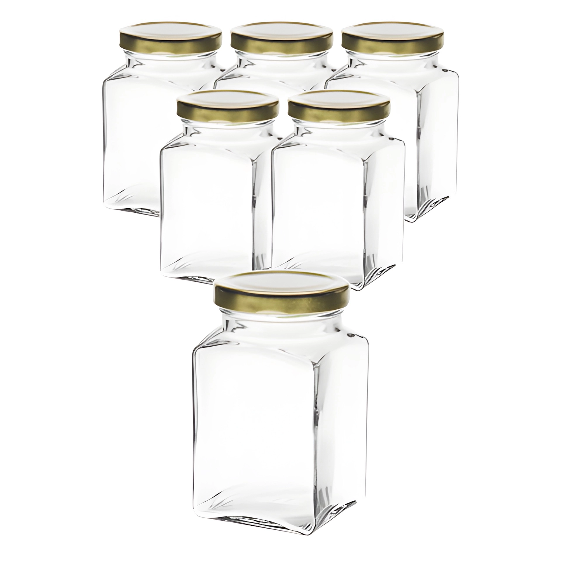 6er Set Quadratglas 260 ml mit Deckel gold