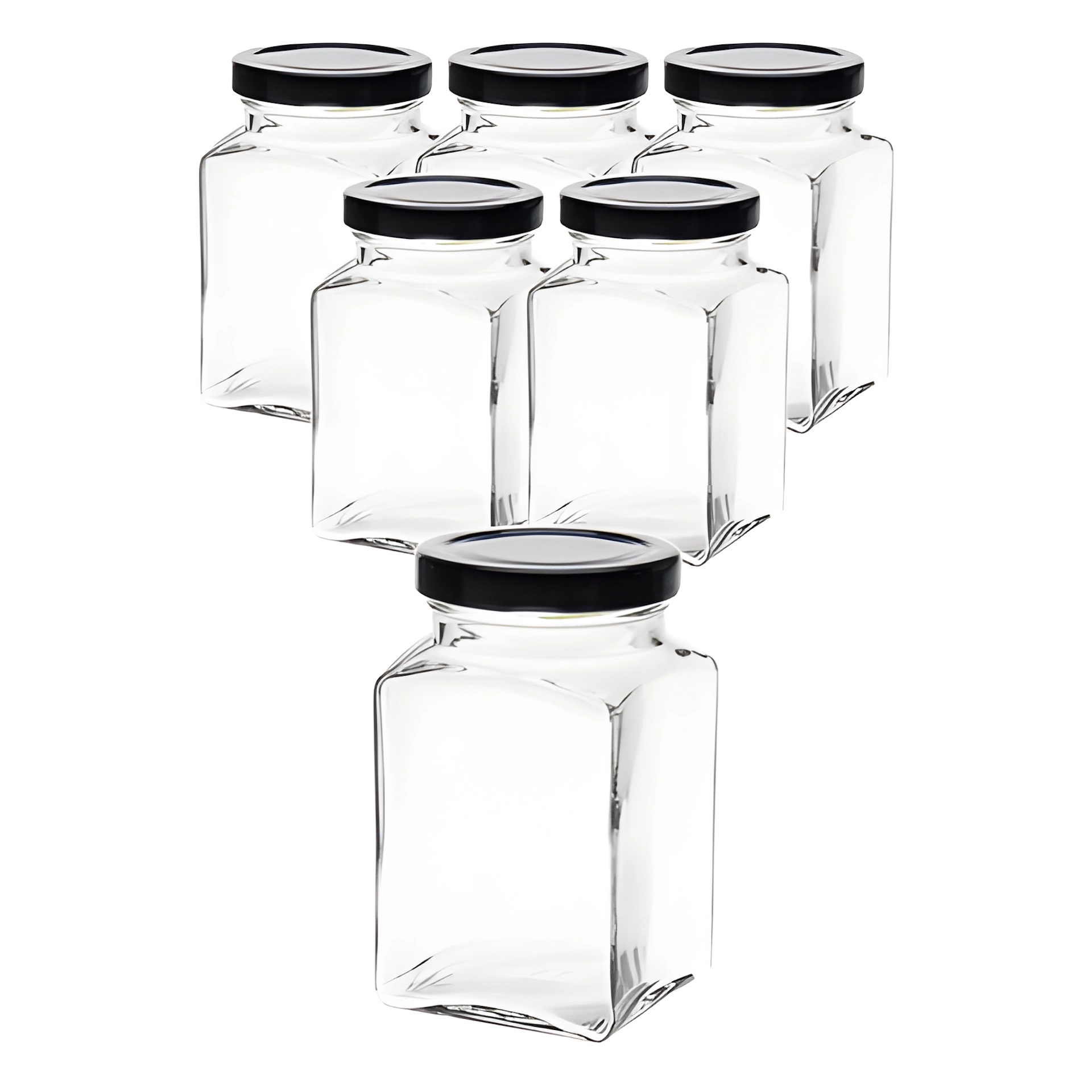 6er Set Quadratglas 260 ml mit Deckel schwarz