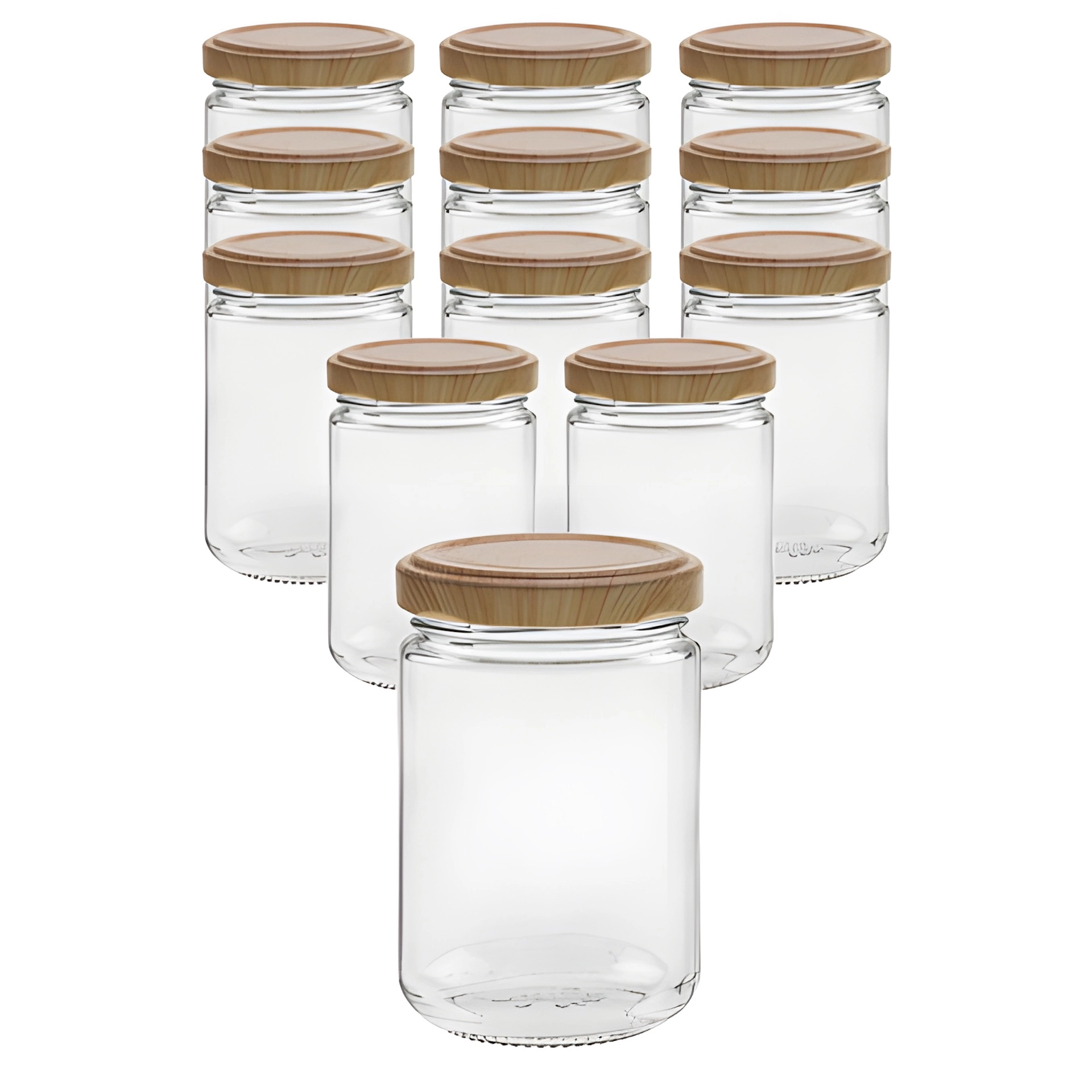 12er Set Rundglas 159 ml mit Deckel Holzdekor