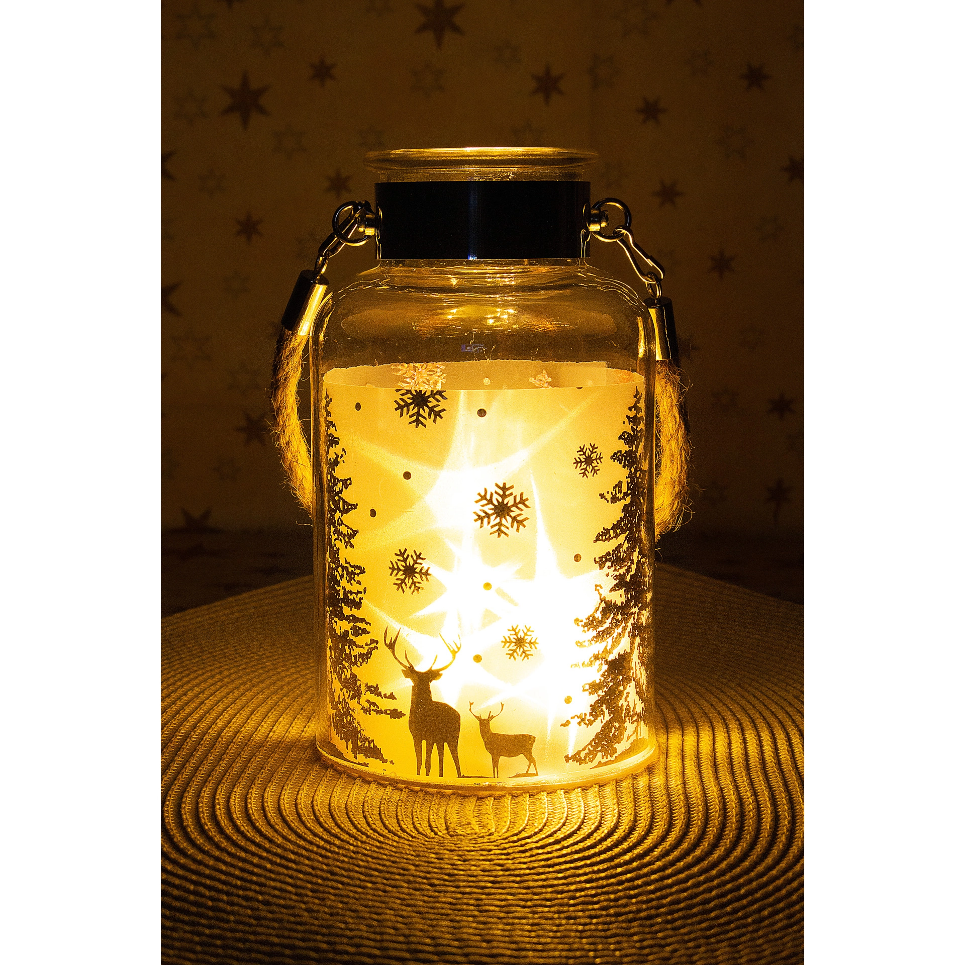 Deko-Glaslampe 'Winterwald' silber mit Effektfolie und 5 LEDs
