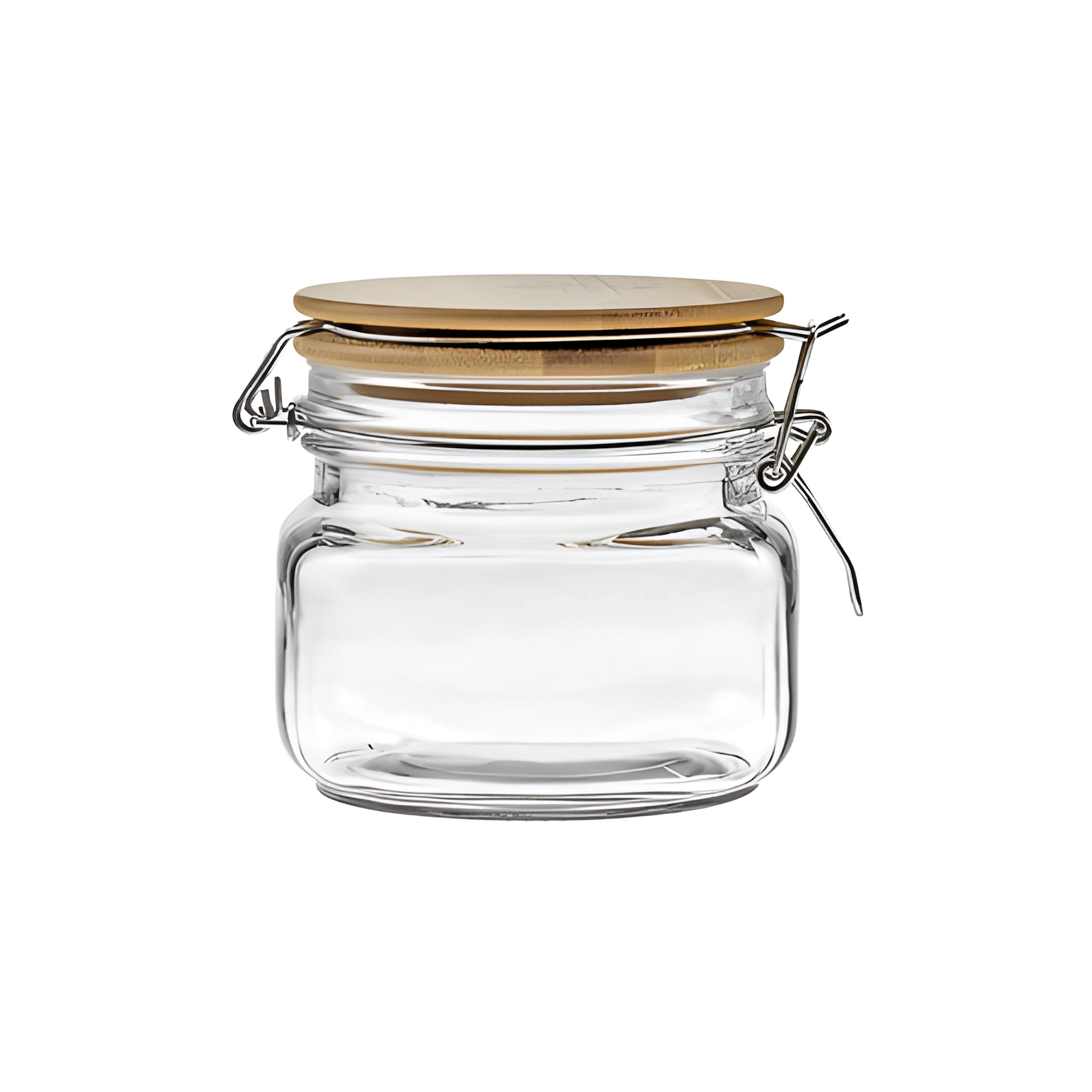 Bügelglas  500 ml eckig mit Bambusdeckel