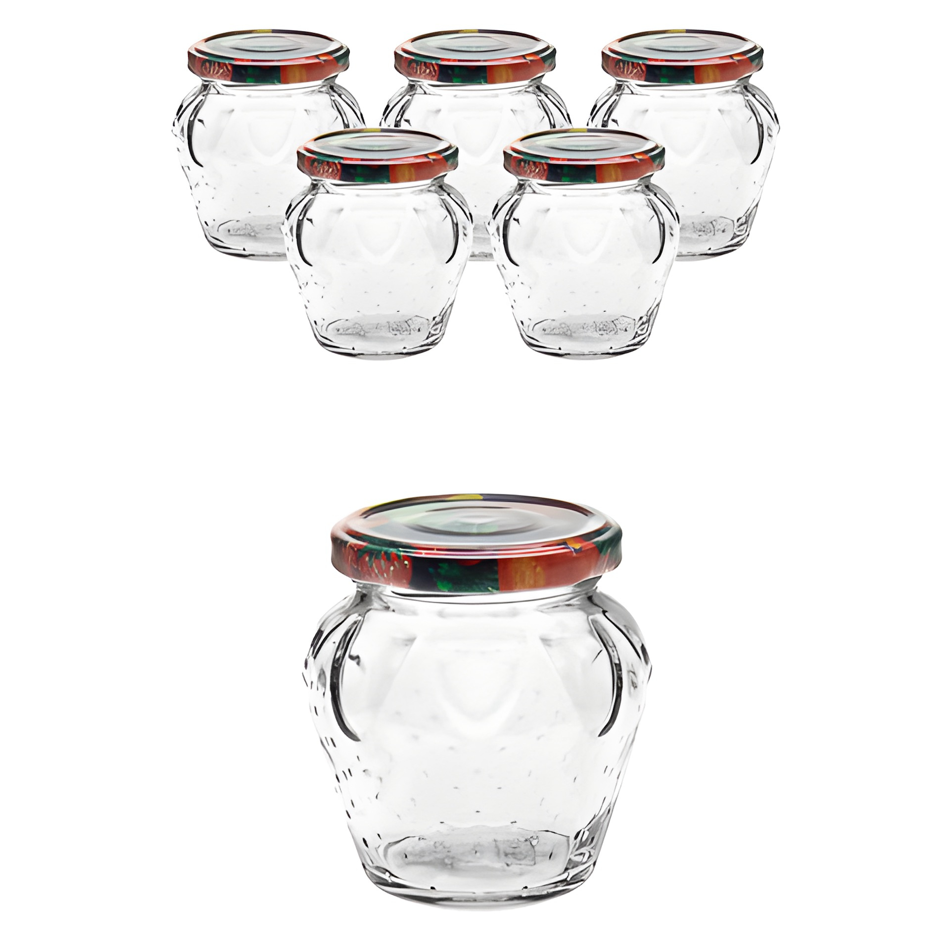 6er Set Erdbeerglas 230 ml mit Deckel Obstdekor