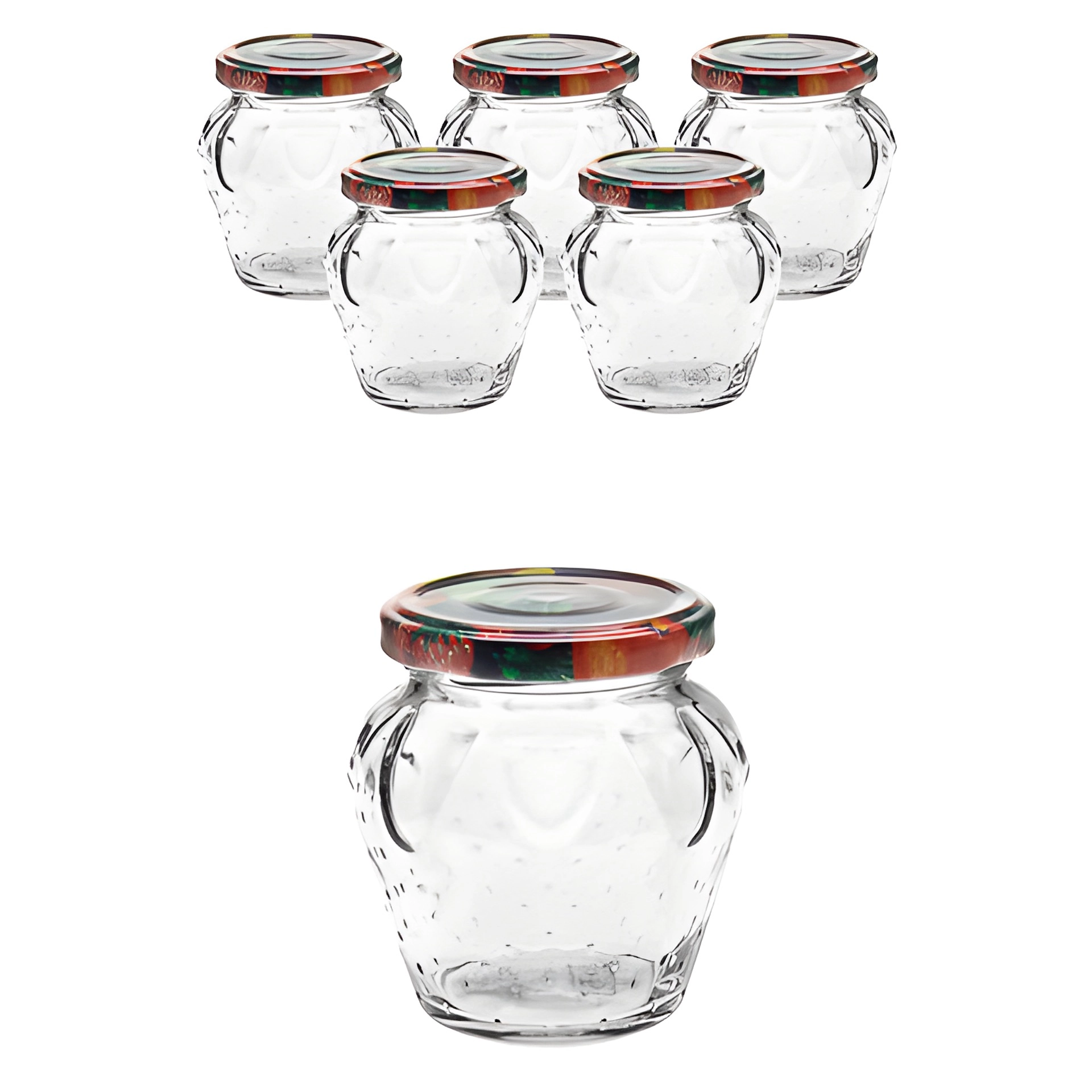 6er Set Erdbeerglas 230 ml mit Deckel Obstdekor