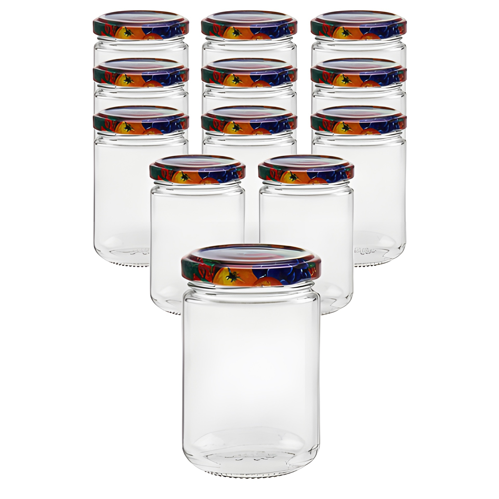 12er Set Rundglas 159 ml mit Deckel Obstdekor