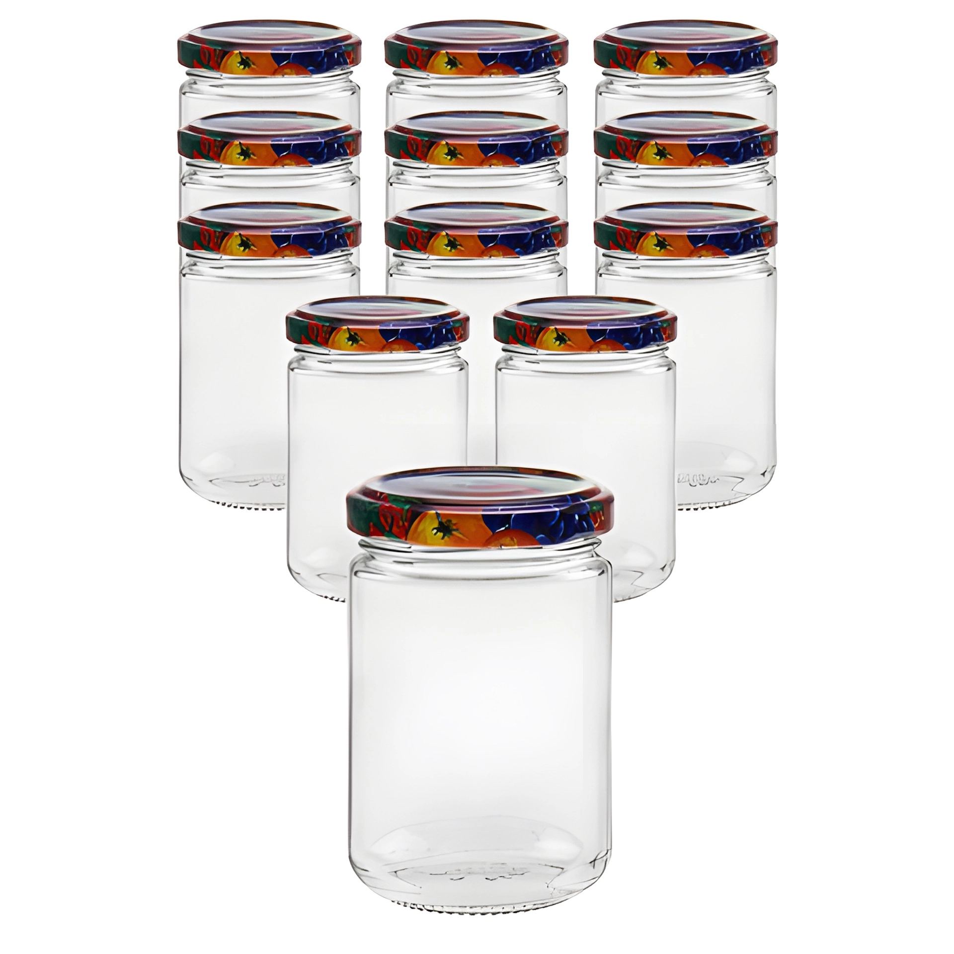 12er Set Rundglas 159 ml mit Deckel Obstdekor