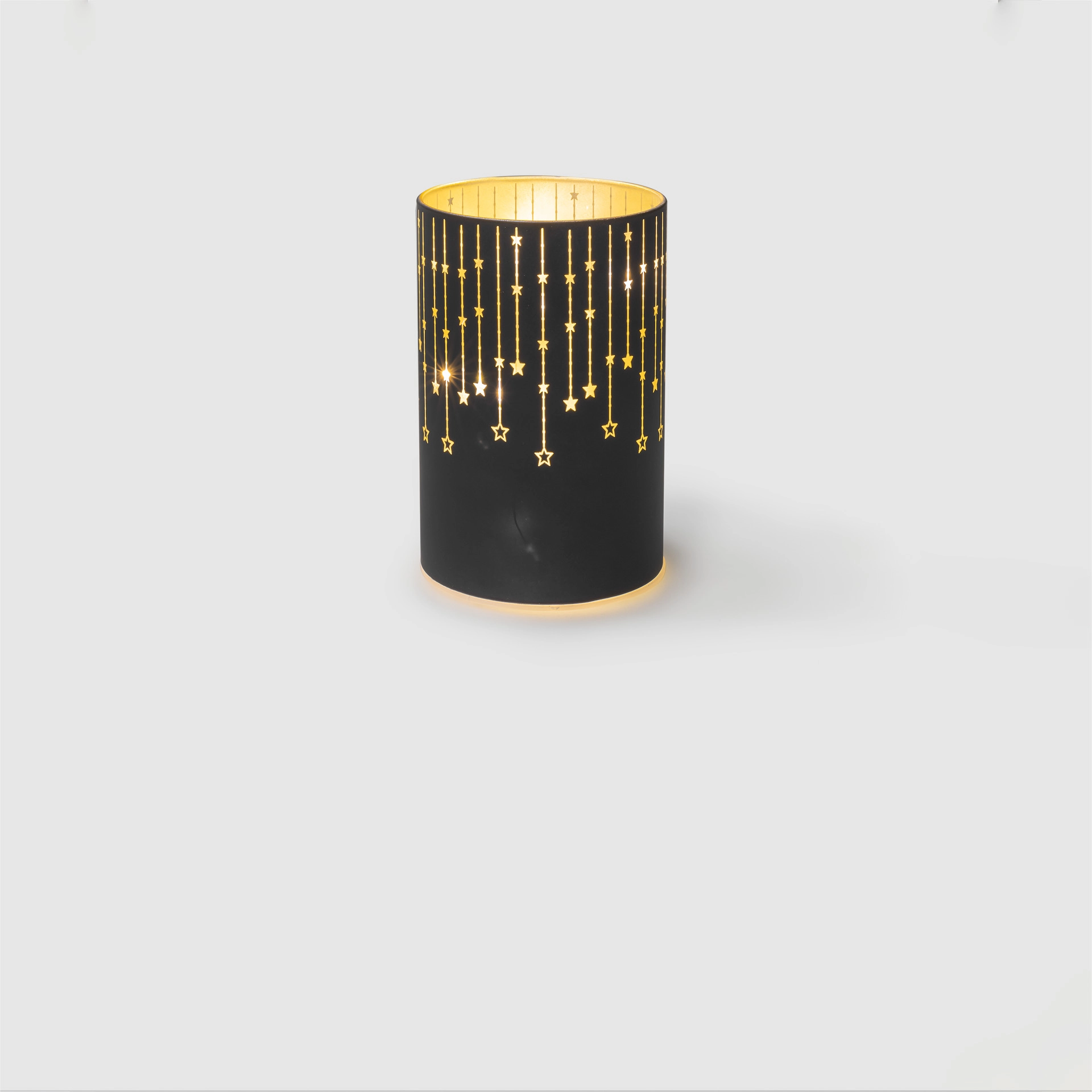 Deko-Glaslampe 'Sterne' 14 cm, schwarz, 10 LEDs mit Timer