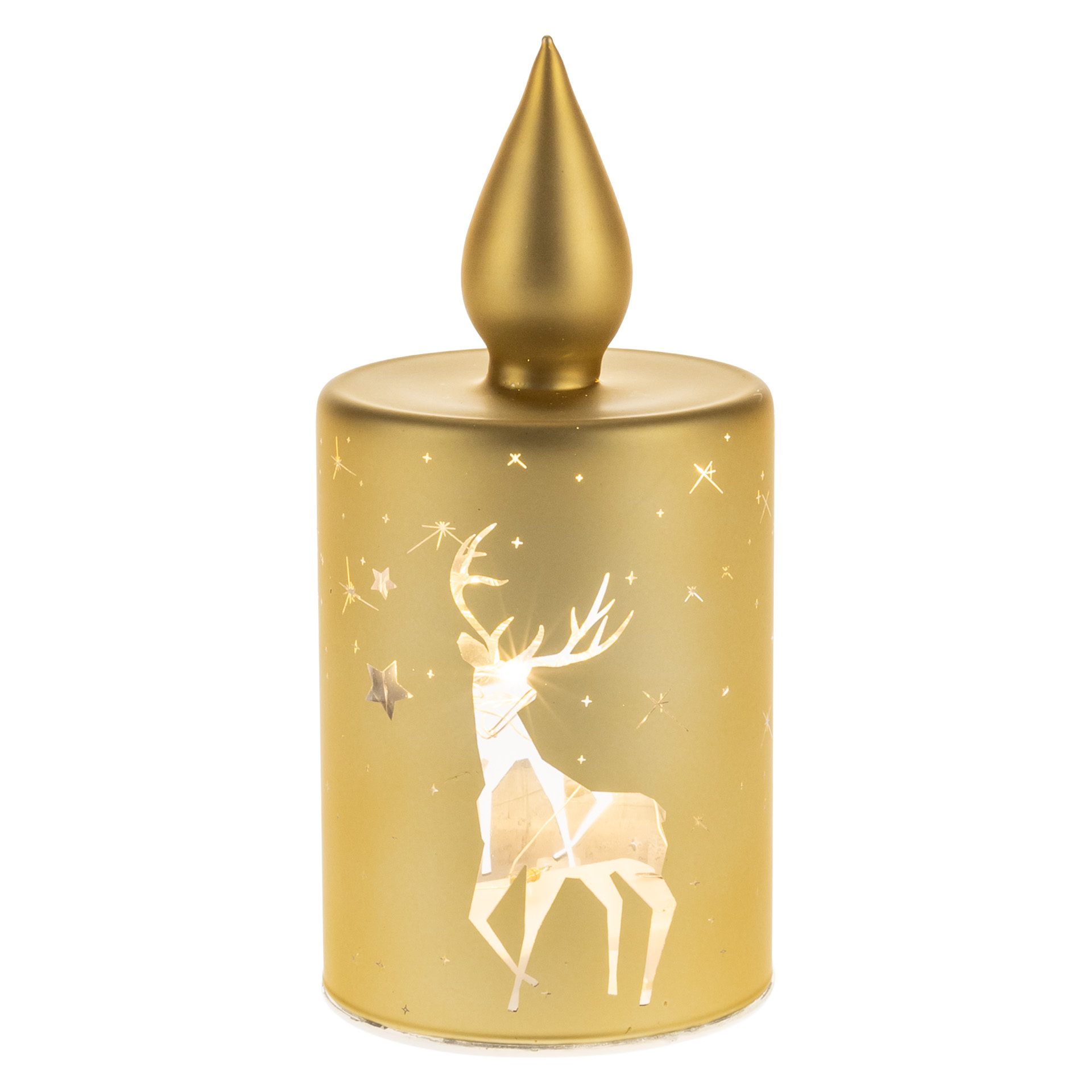 LED-Licht 'Kerze mit Hirsch' 15 cm, gold, 10 LEDs