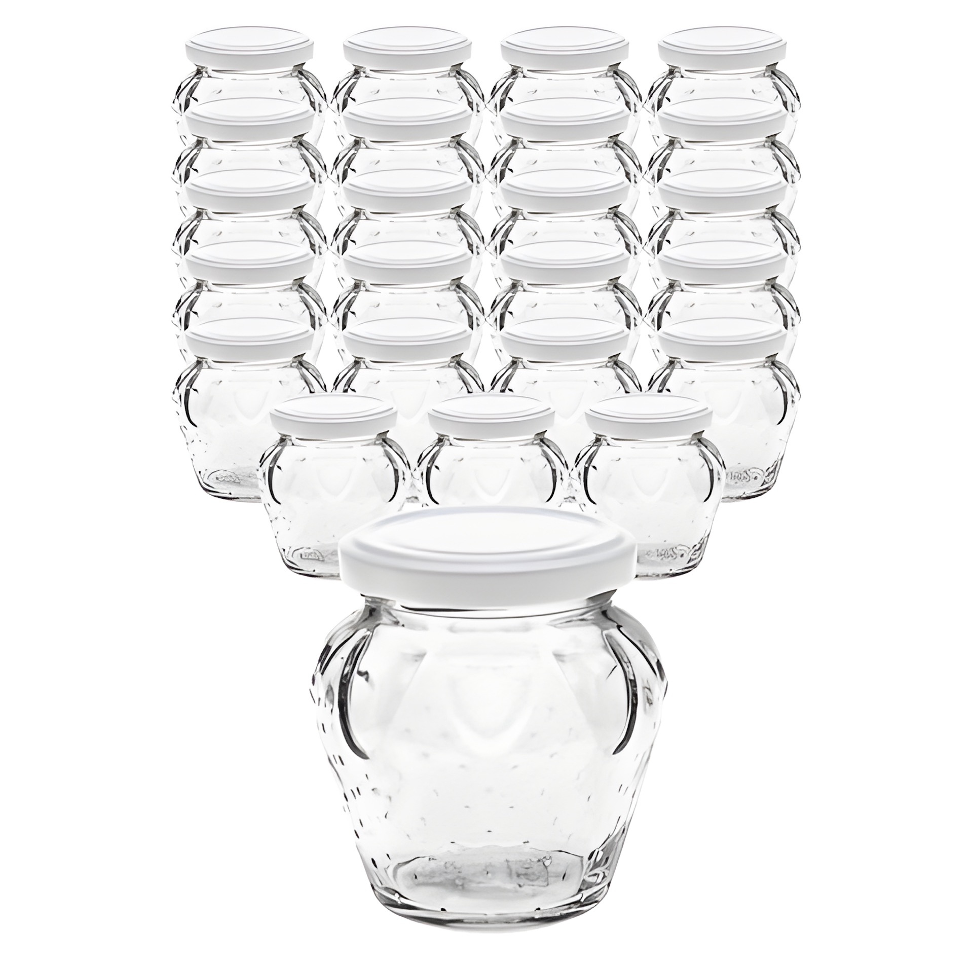 24er Set Erdbeerglas 230 ml mit Deckel weiß