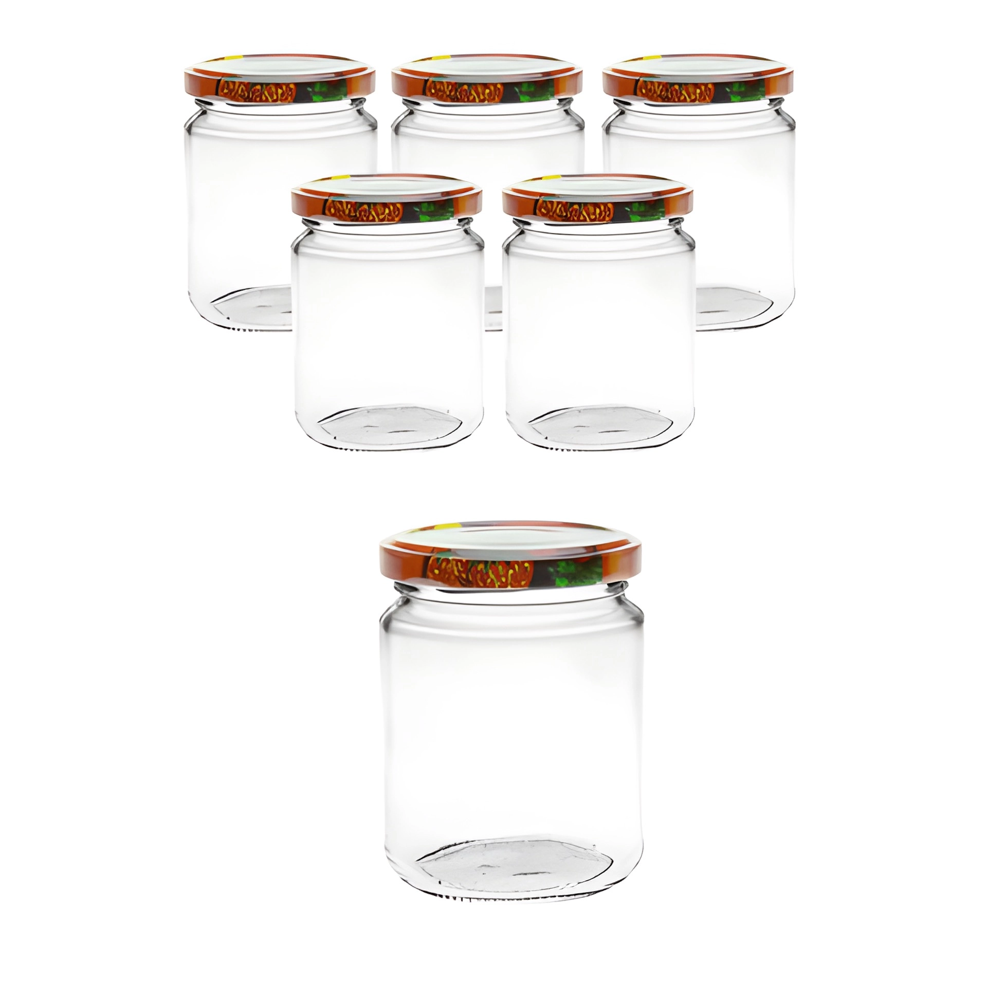 6er Set Rundglas 275 ml mit Deckel Obstdekor