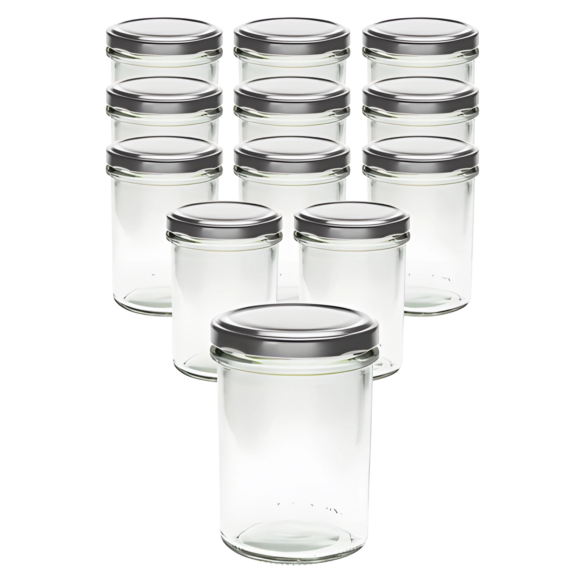 12er Set Sturzglas 230 ml hoch mit Deckel silber