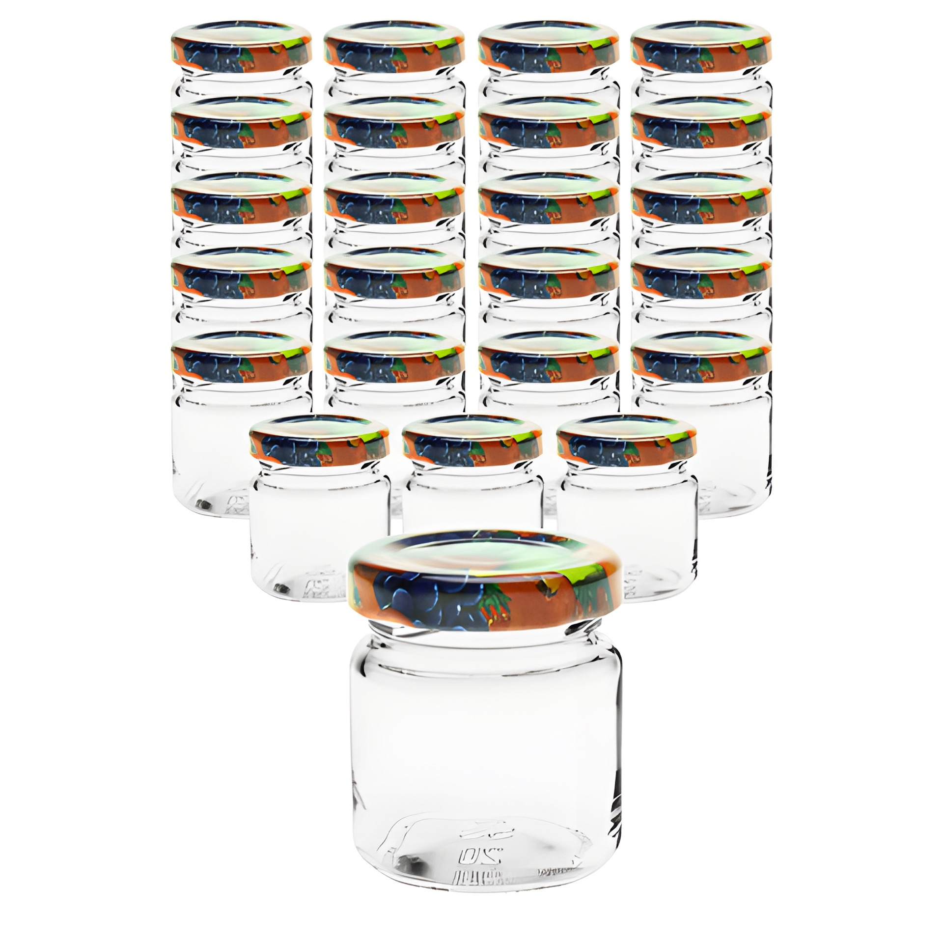 24er Set Rundglas 53 ml mit Deckel Obstdekor